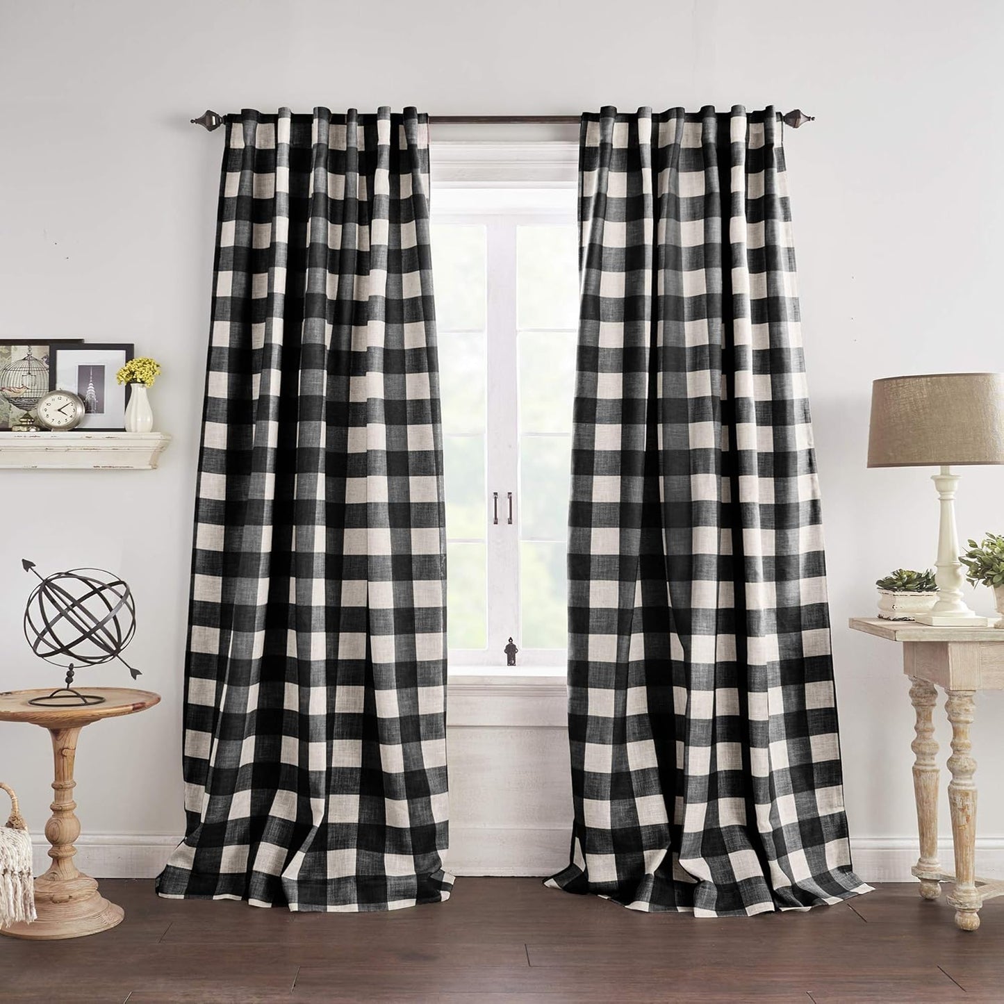 Elrene Home Fashions Farmhouse Living Grainger Buffalo-Check Blackout Window Curtain, Living Room and Bedroom Drape with Rod Pocket Tabs, 52" x 84", Chambray, 1 Panel