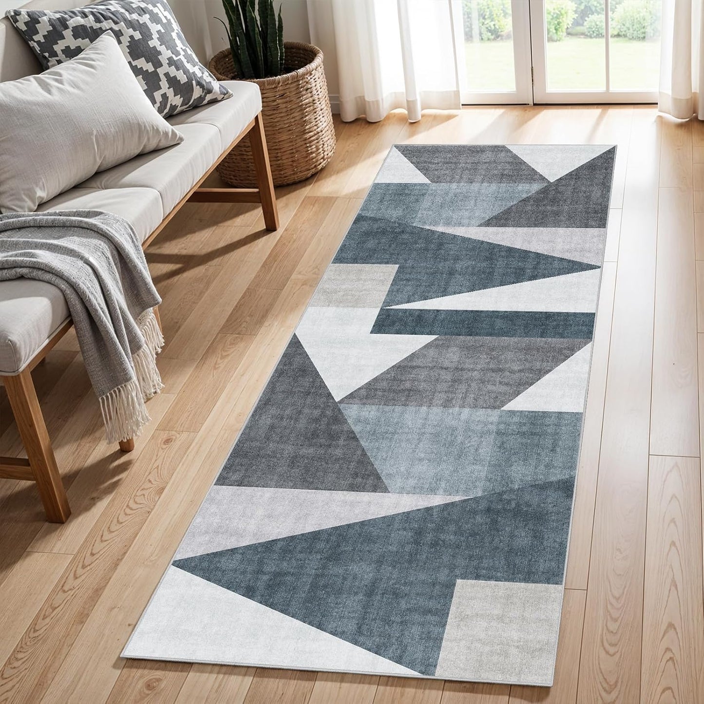 Washable Modern Area Rug: 10x14 Large Geometric Area Rugs for Living Room & Bedroom with Non-Slip Backing Modern Geometric Carpet for Living Room Brown Grey 10'x14'.