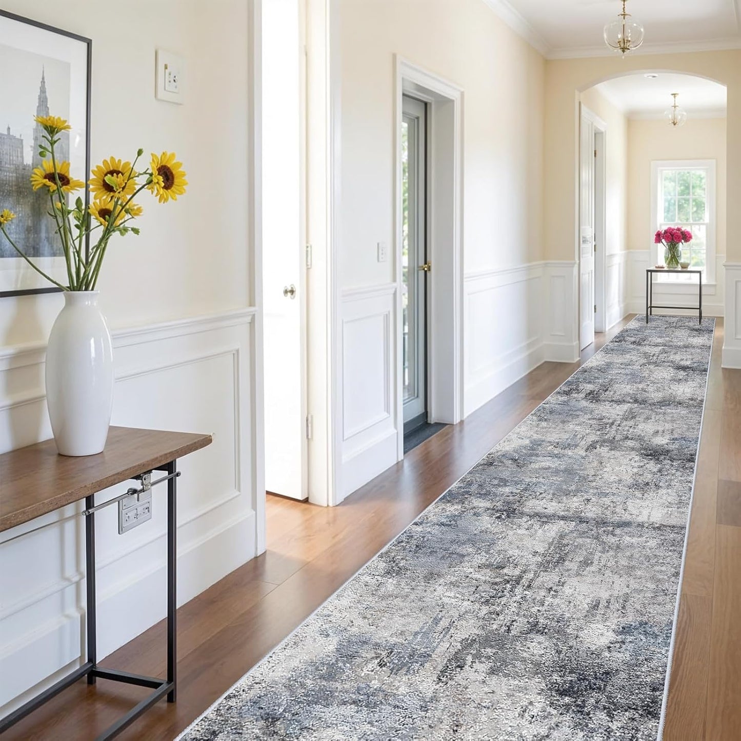 RUUGME Washable 10X14 Rug Abstract - Living Room Bedroom Large Area Rug Indoor Farmhouse Stain Resistant Carpet Non-Slip Machine Washable Distressed Soft Room Decor 10X14 Grey