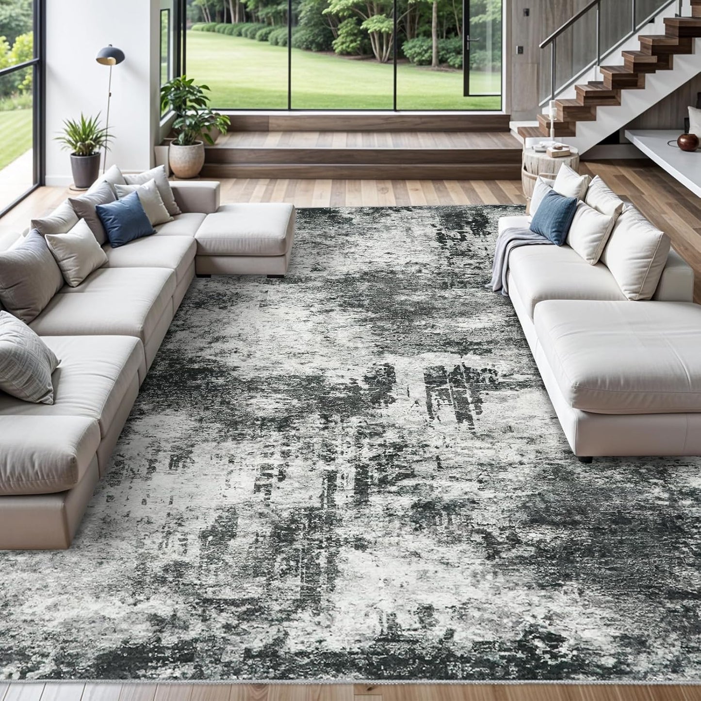 RUUGME Washable 10X14 Rug Abstract - Living Room Bedroom Large Area Rug Indoor Farmhouse Stain Resistant Carpet Non-Slip Machine Washable Distressed Soft Room Decor 10X14 Grey