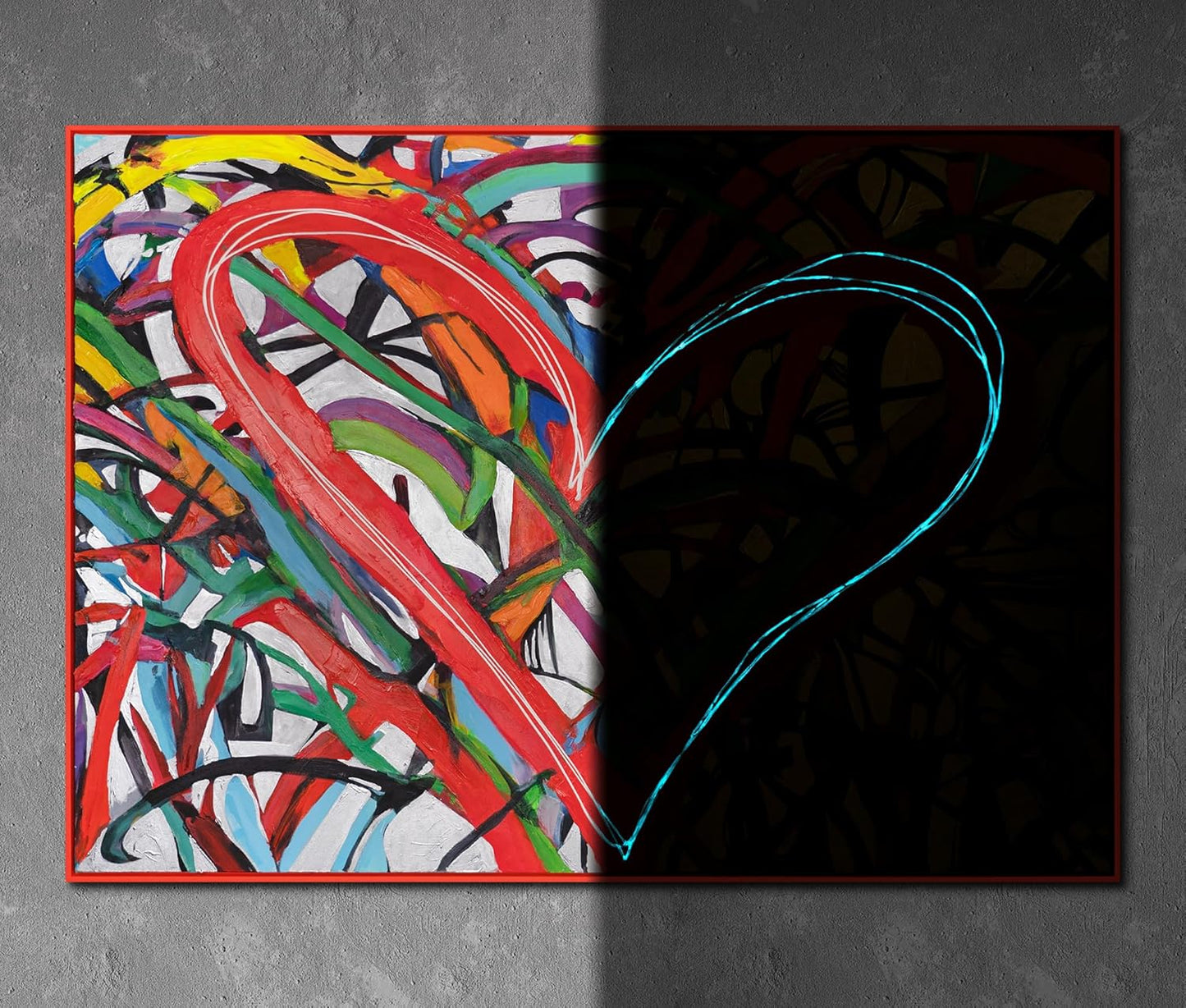 YS-Art Framed Acrylic Glow in The Dark Art Dance of The Hearts Night Light Abstract Modern Artwork Luminous Wall Decor 55x40 inch