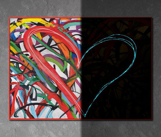 YS-Art Framed Acrylic Glow in The Dark Art Dance of The Hearts Night Light Abstract Modern Artwork Luminous Wall Decor 55x40 inch