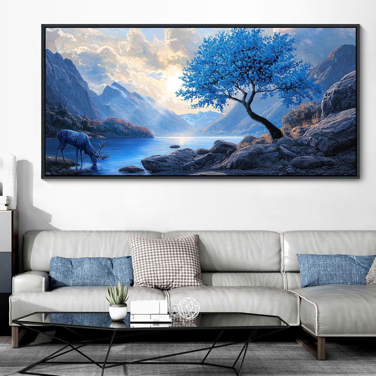 HKDGOKA Large Landscape Canvas Wall Art, Green Mountains Purple Clouds Flower Scenery Canvas Pictures Paintings Artwork for Living Room Bedroom Office Kitchen Home Wall Decor 32x71 IN