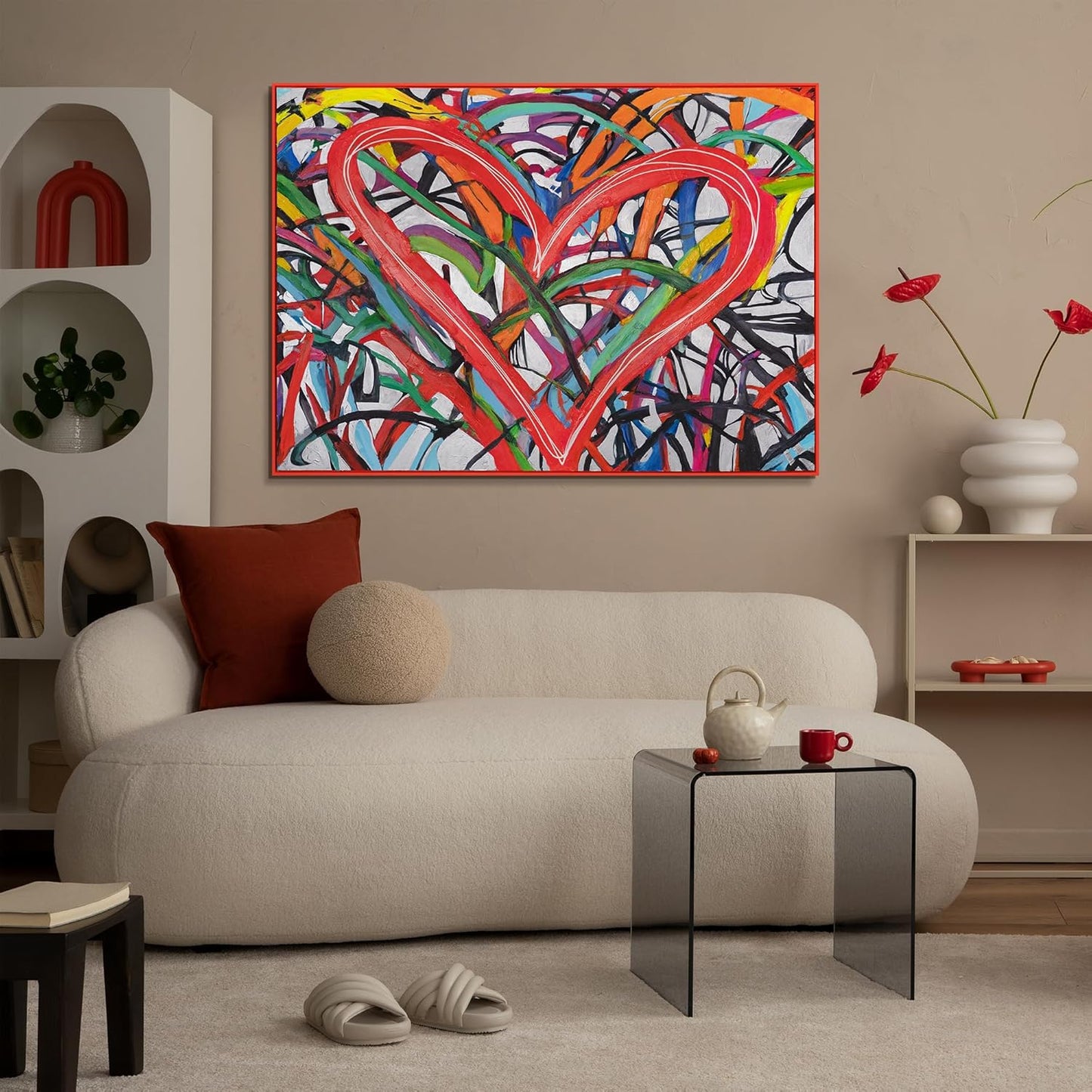 YS-Art Framed Acrylic Glow in The Dark Art Dance of The Hearts Night Light Abstract Modern Artwork Luminous Wall Decor 55x40 inch