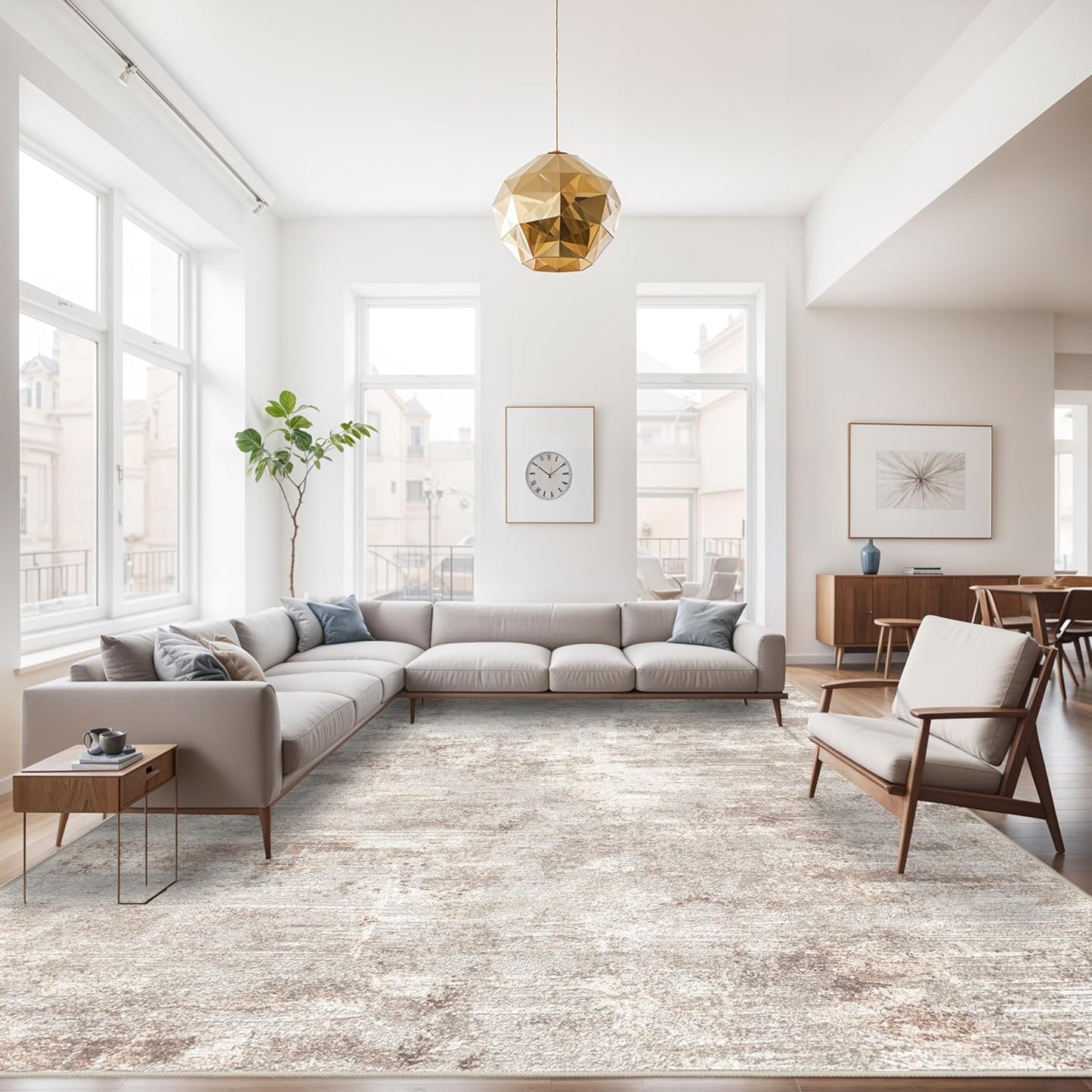 RUUGME Washable 10X14 Rug Abstract - Living Room Bedroom Large Area Rug Indoor Farmhouse Stain Resistant Carpet Non-Slip Machine Washable Distressed Soft Room Decor 10X14 Grey