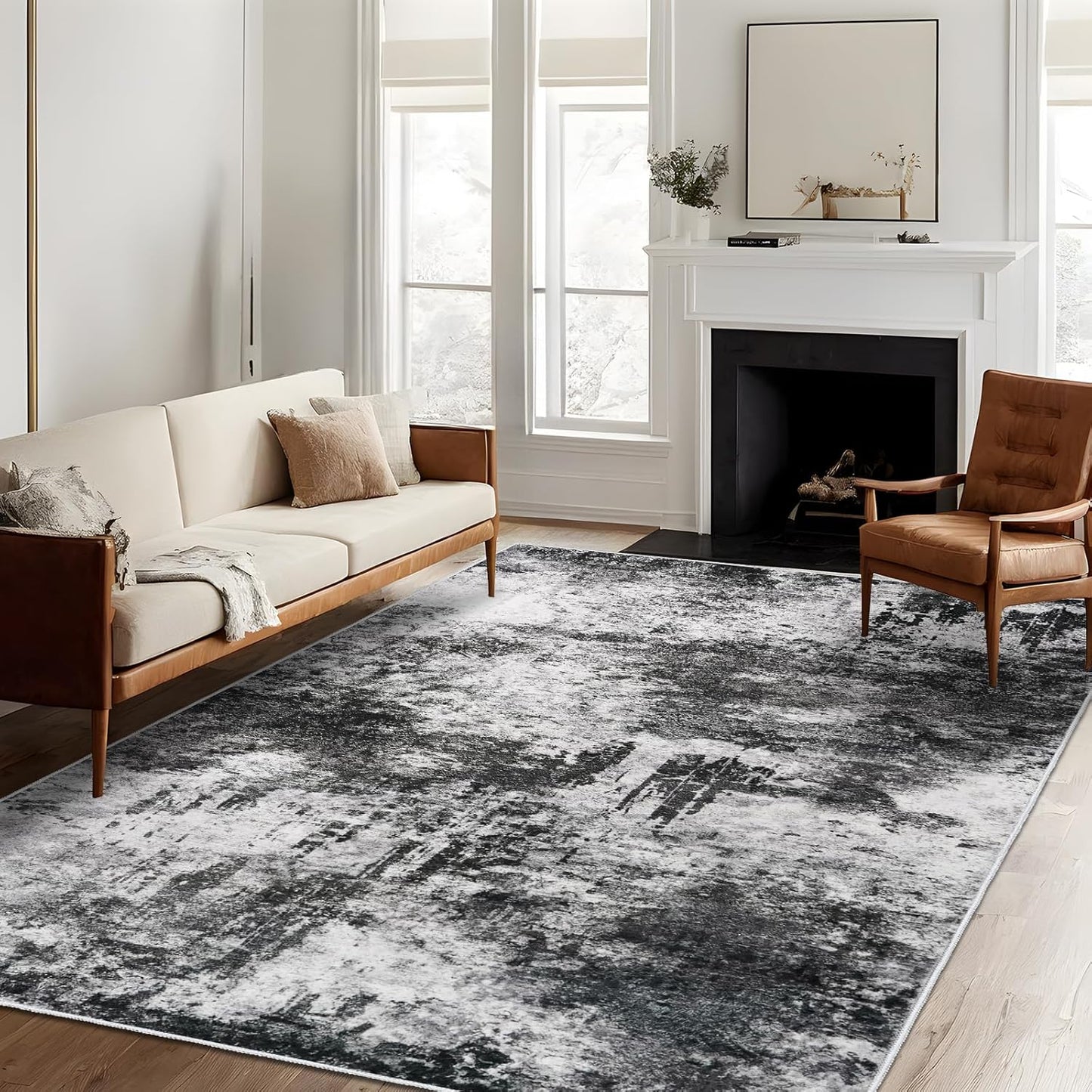 RUUGME Washable 10X14 Rug Abstract - Living Room Bedroom Large Area Rug Indoor Farmhouse Stain Resistant Carpet Non-Slip Machine Washable Distressed Soft Room Decor 10X14 Grey