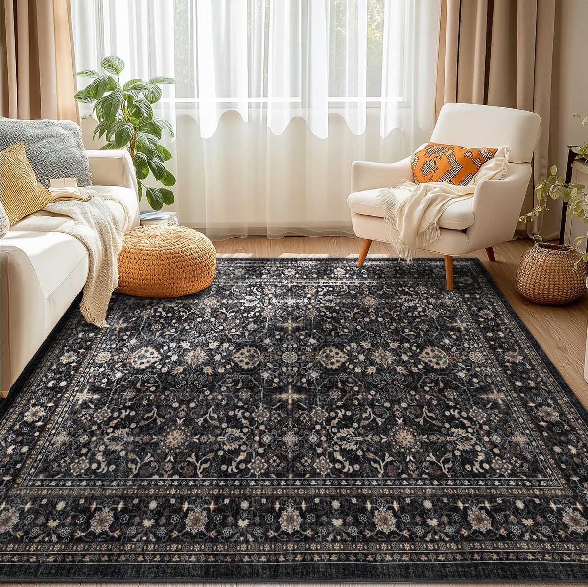 Area Rug Non Slip Machine Washable Ultra Soft Living Room/Bedroom/Kitchen/Outdoor/Classroom Dark Gray, 8'×10'