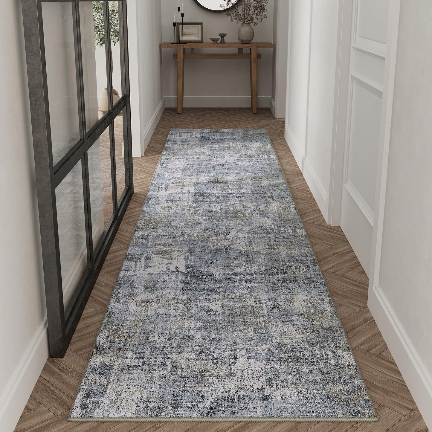 Washable Brown Area Rug 8x10 Modern Abstract Living Room Large Carpet Bedroom Neutral Soft Throw Rug Low Pile Non Slip Indoor Contemporary Floor Cover for Dining Room Office