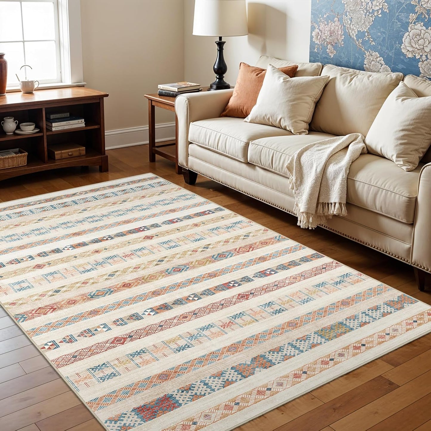 Washable Modern Area Rug: 10x14 Large Geometric Area Rugs for Living Room & Bedroom with Non-Slip Backing Modern Geometric Carpet for Living Room Brown Grey 10'x14'.