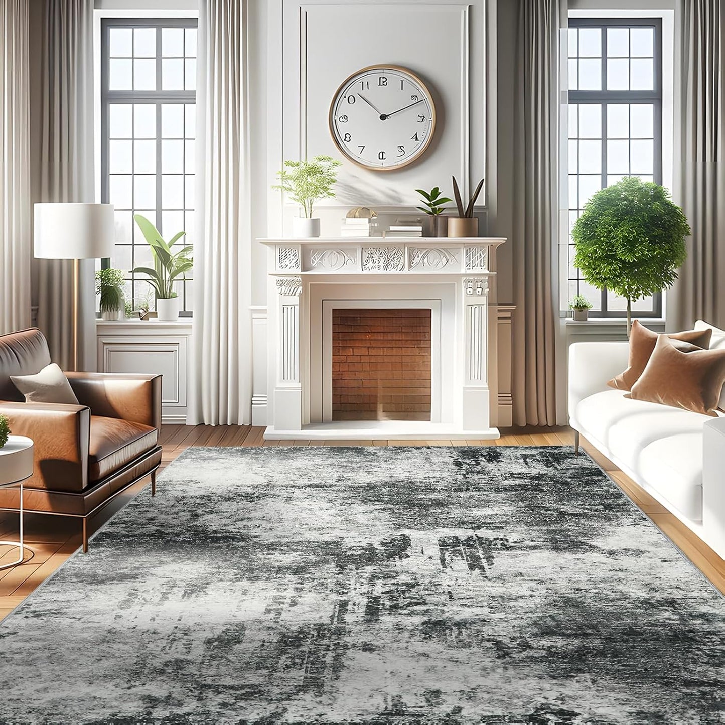 RUUGME Washable 10X14 Rug Abstract - Living Room Bedroom Large Area Rug Indoor Farmhouse Stain Resistant Carpet Non-Slip Machine Washable Distressed Soft Room Decor 10X14 Grey