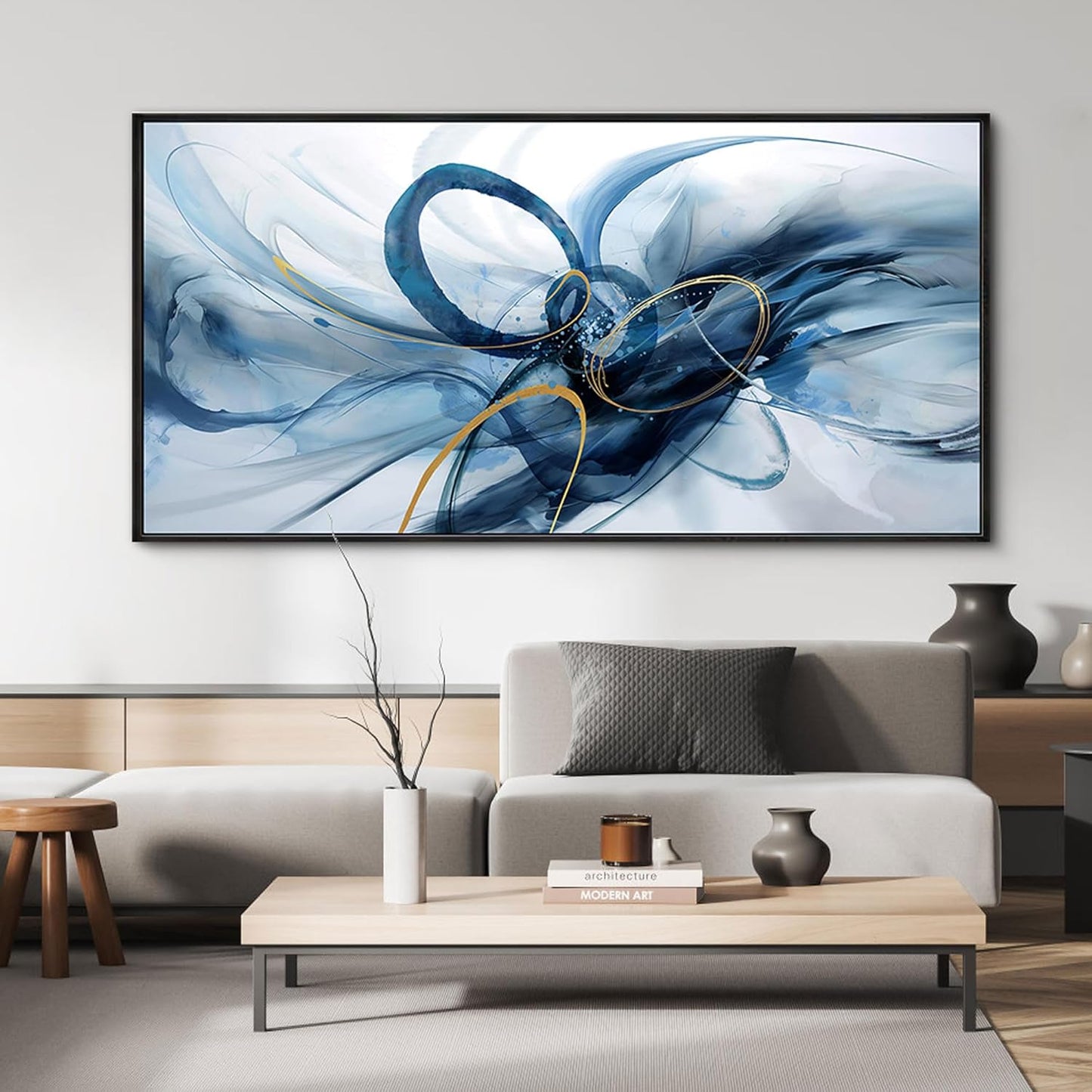 XLSJERST Large Size Frame Wall Art for Living Room - Abstract Artwork Minimalist Painting Modern Black and White Canvas Picture Boho Gray Wall Art