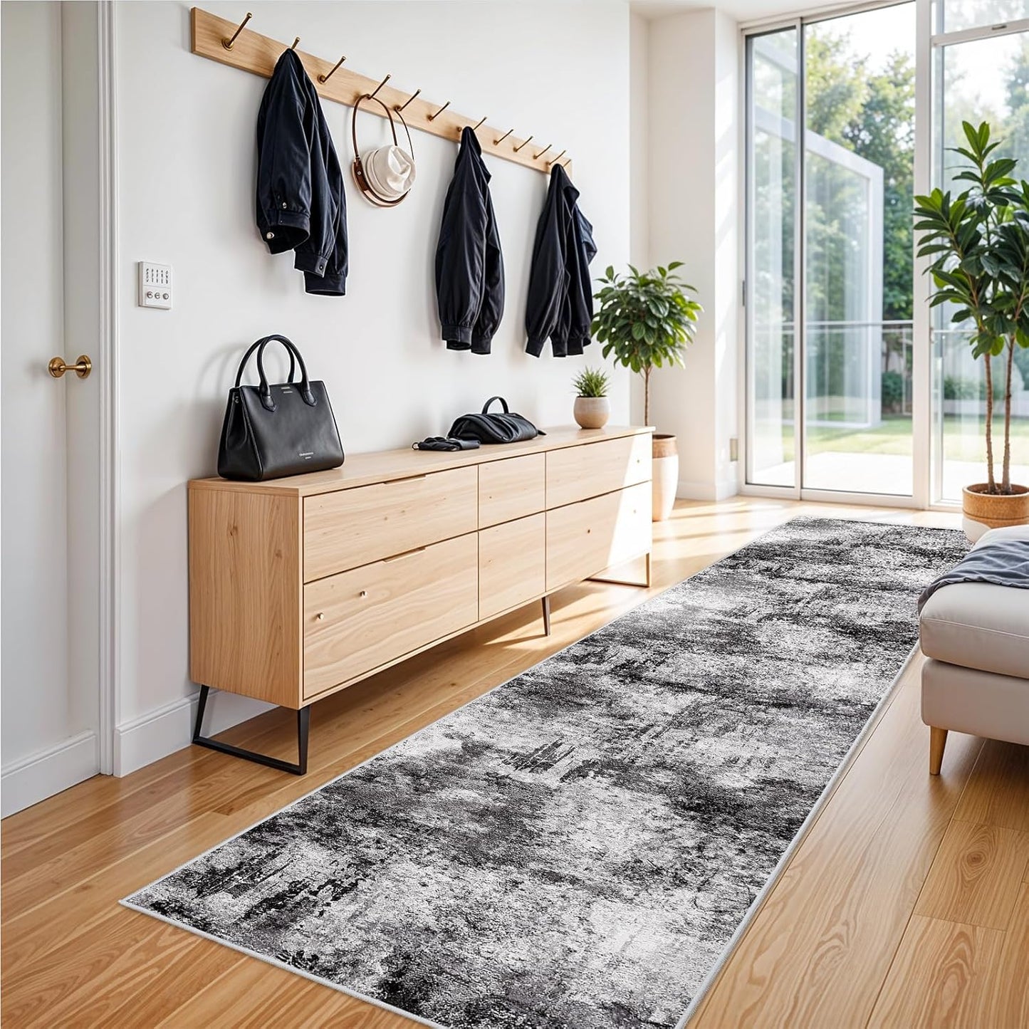 RUUGME Washable 10X14 Rug Abstract - Living Room Bedroom Large Area Rug Indoor Farmhouse Stain Resistant Carpet Non-Slip Machine Washable Distressed Soft Room Decor 10X14 Grey