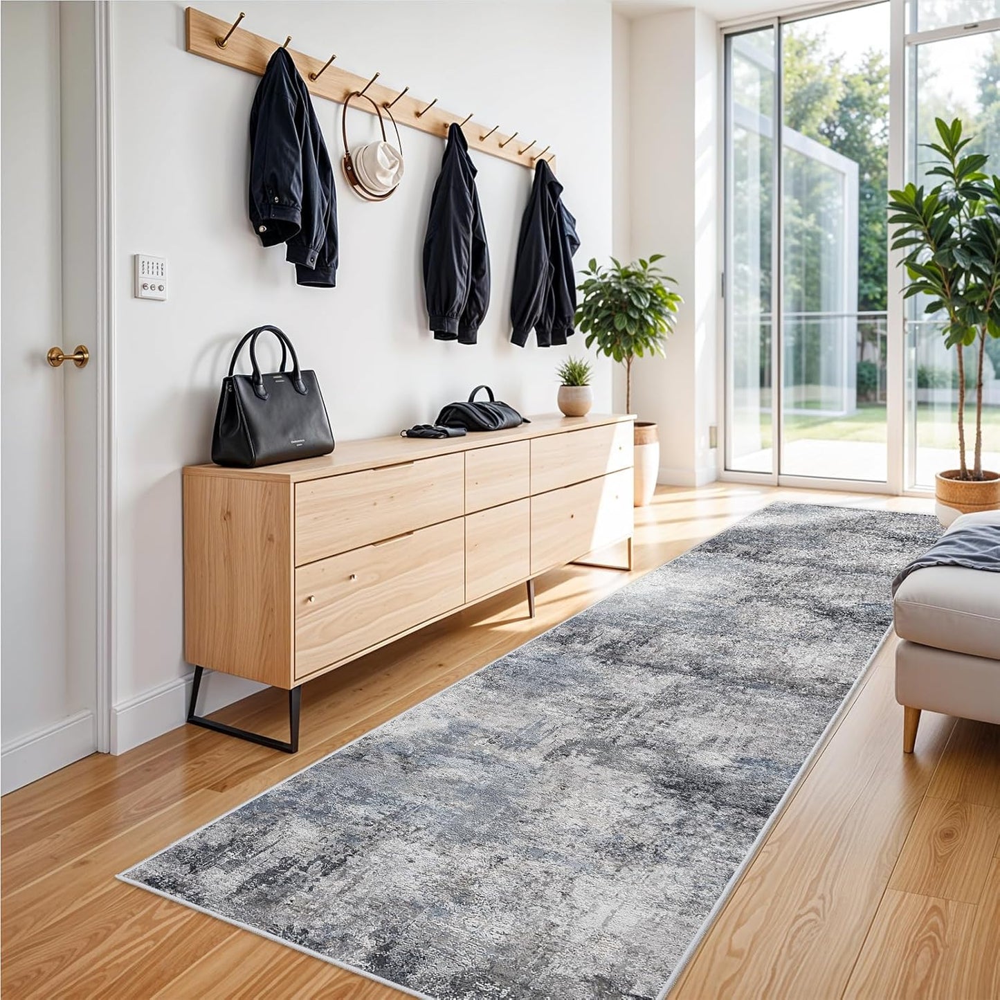 RUUGME Washable 10X14 Rug Abstract - Living Room Bedroom Large Area Rug Indoor Farmhouse Stain Resistant Carpet Non-Slip Machine Washable Distressed Soft Room Decor 10X14 Grey