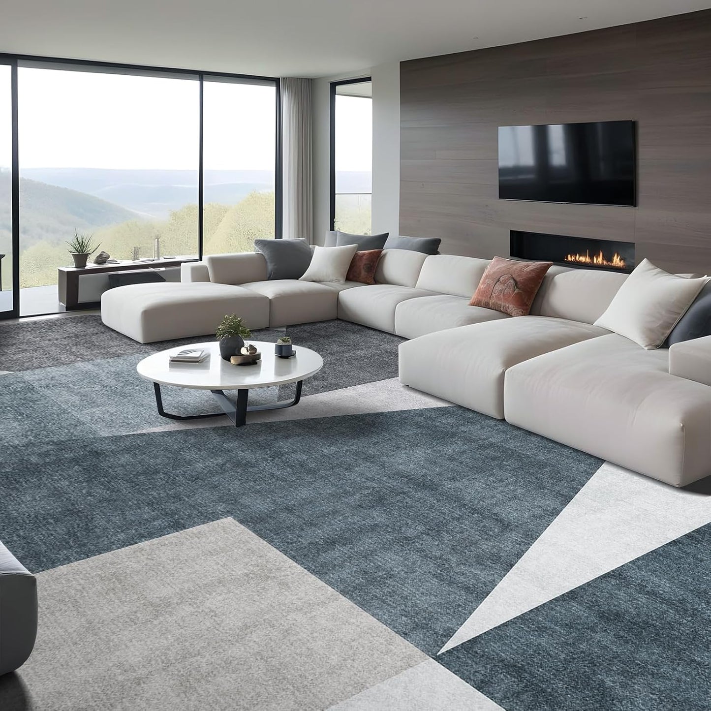 Washable Modern Area Rug: 10x14 Large Geometric Area Rugs for Living Room & Bedroom with Non-Slip Backing Modern Geometric Carpet for Living Room Brown Grey 10'x14'.