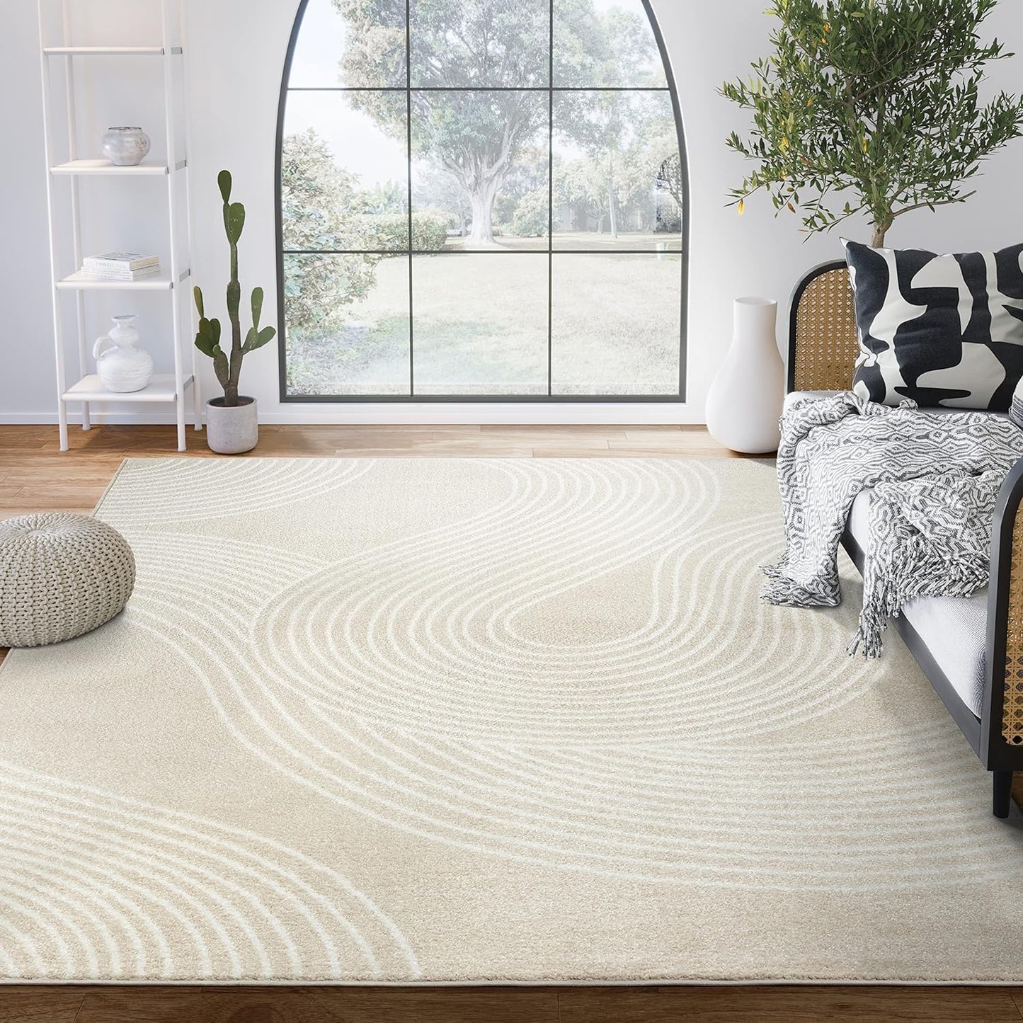 Abani Nuevo Collection Area Rug - Transitional Beige/Cream Design -6'x9' - Easy to Clean - Durable for Kids and Pets - Non-Shedding - Low Pile - Soft Feel - for Living Room, Bedroom & Office