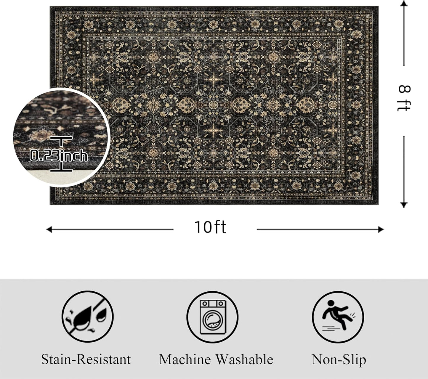 Area Rug Non Slip Machine Washable Ultra Soft Living Room/Bedroom/Kitchen/Outdoor/Classroom Dark Gray, 8'×10'
