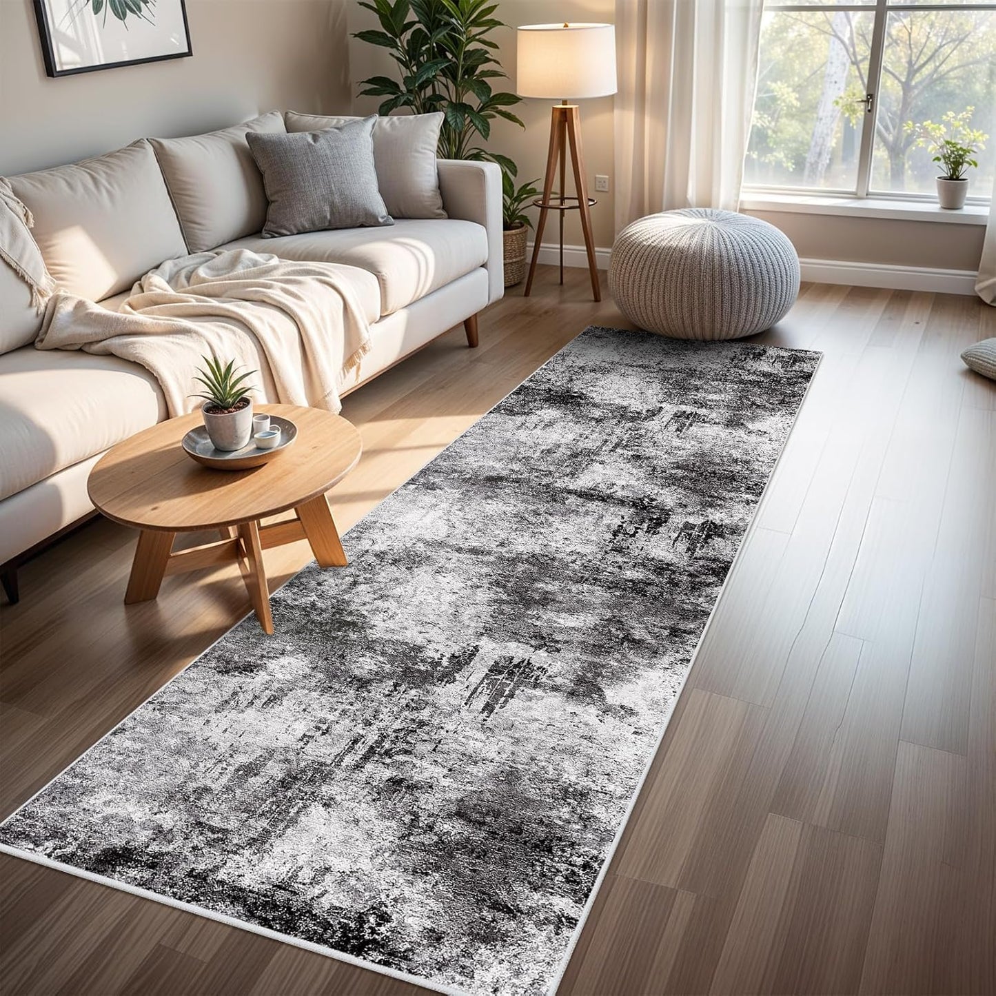 RUUGME Washable 10X14 Rug Abstract - Living Room Bedroom Large Area Rug Indoor Farmhouse Stain Resistant Carpet Non-Slip Machine Washable Distressed Soft Room Decor 10X14 Grey