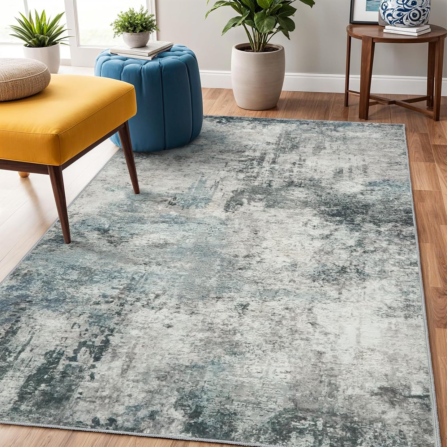 RUUGME Washable 10X14 Rug Abstract - Living Room Bedroom Large Area Rug Indoor Farmhouse Stain Resistant Carpet Non-Slip Machine Washable Distressed Soft Room Decor 10X14 Grey
