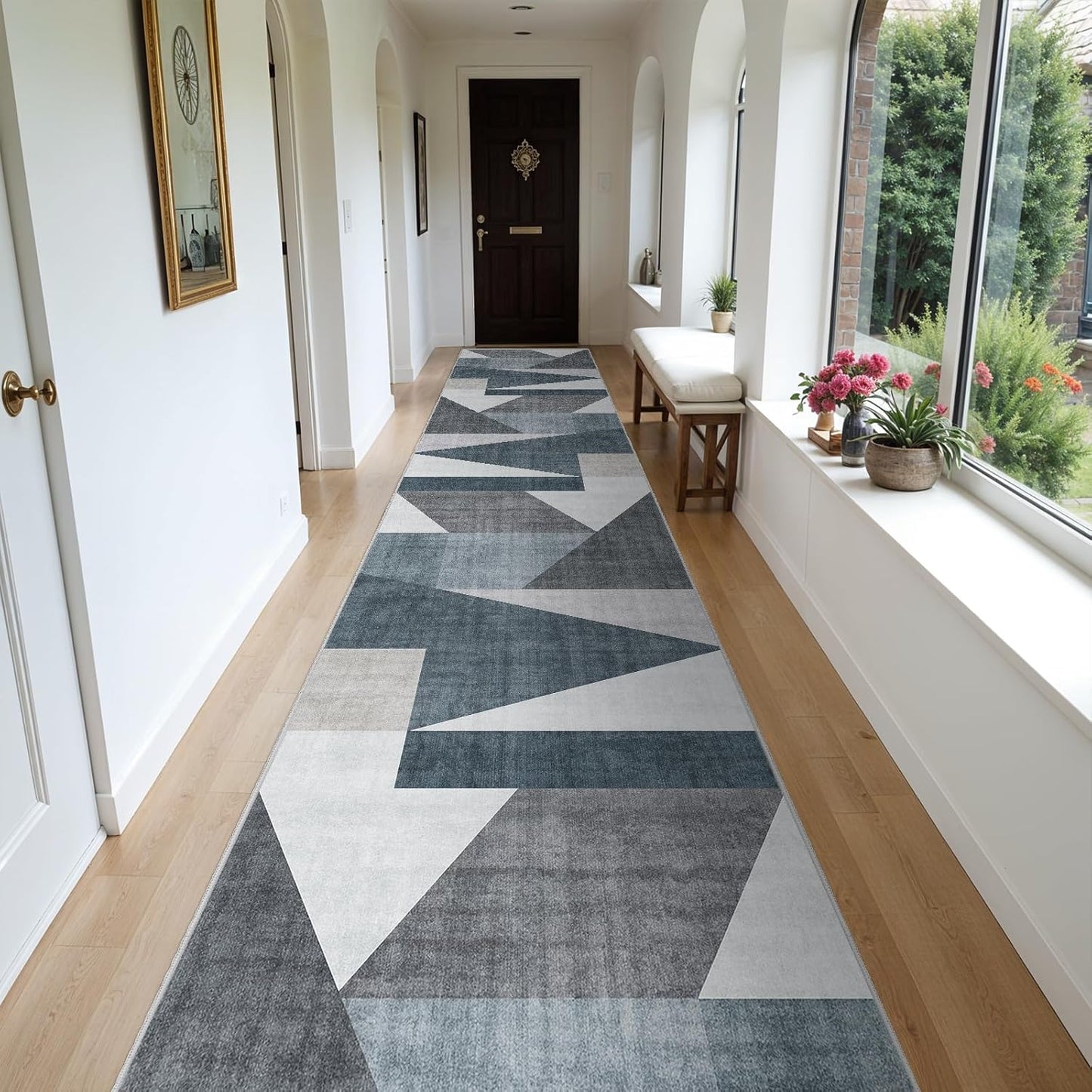 Washable Modern Area Rug: 10x14 Large Geometric Area Rugs for Living Room & Bedroom with Non-Slip Backing Modern Geometric Carpet for Living Room Brown Grey 10'x14'.