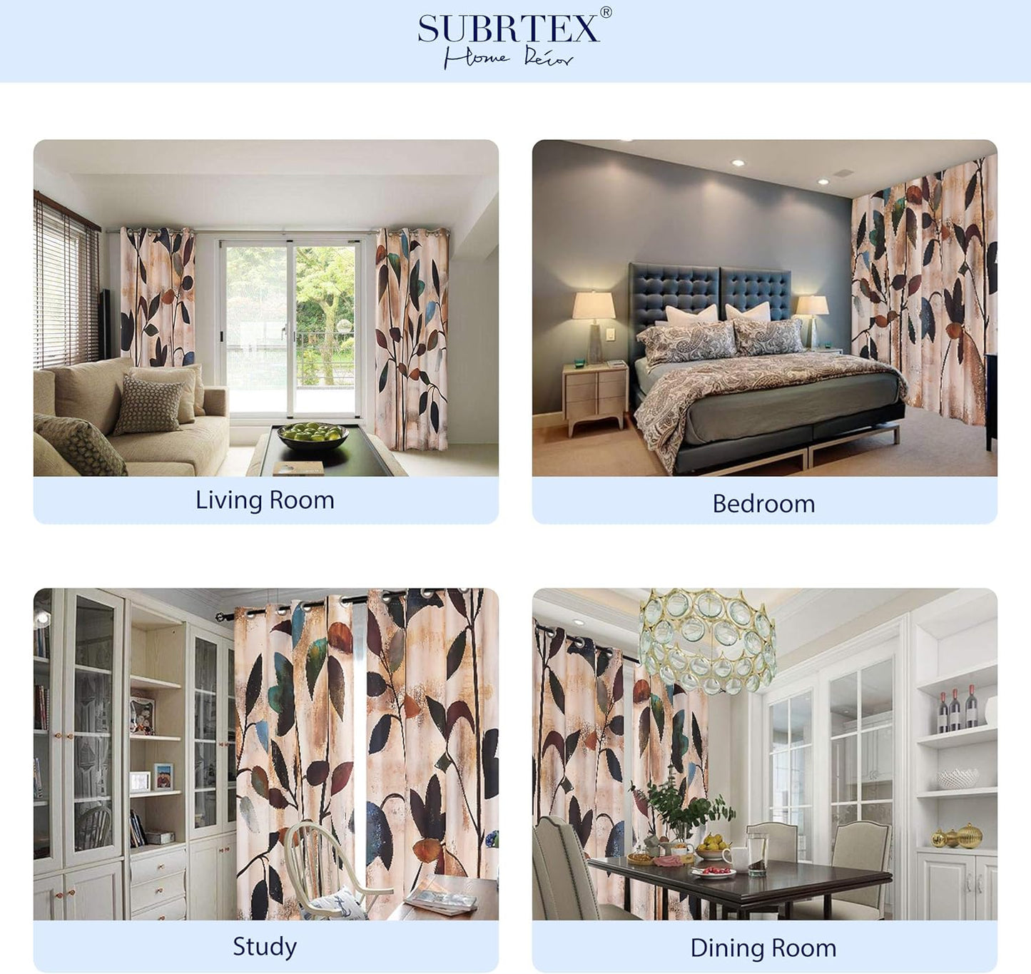 SUBRTEX Light Flitering Curtains 52Wx84L, Room Darkening Vibrant Floral Drapes, 50% Blackout, Semi Sheer Boho Farmhouse Curtains for Living Room, Brown