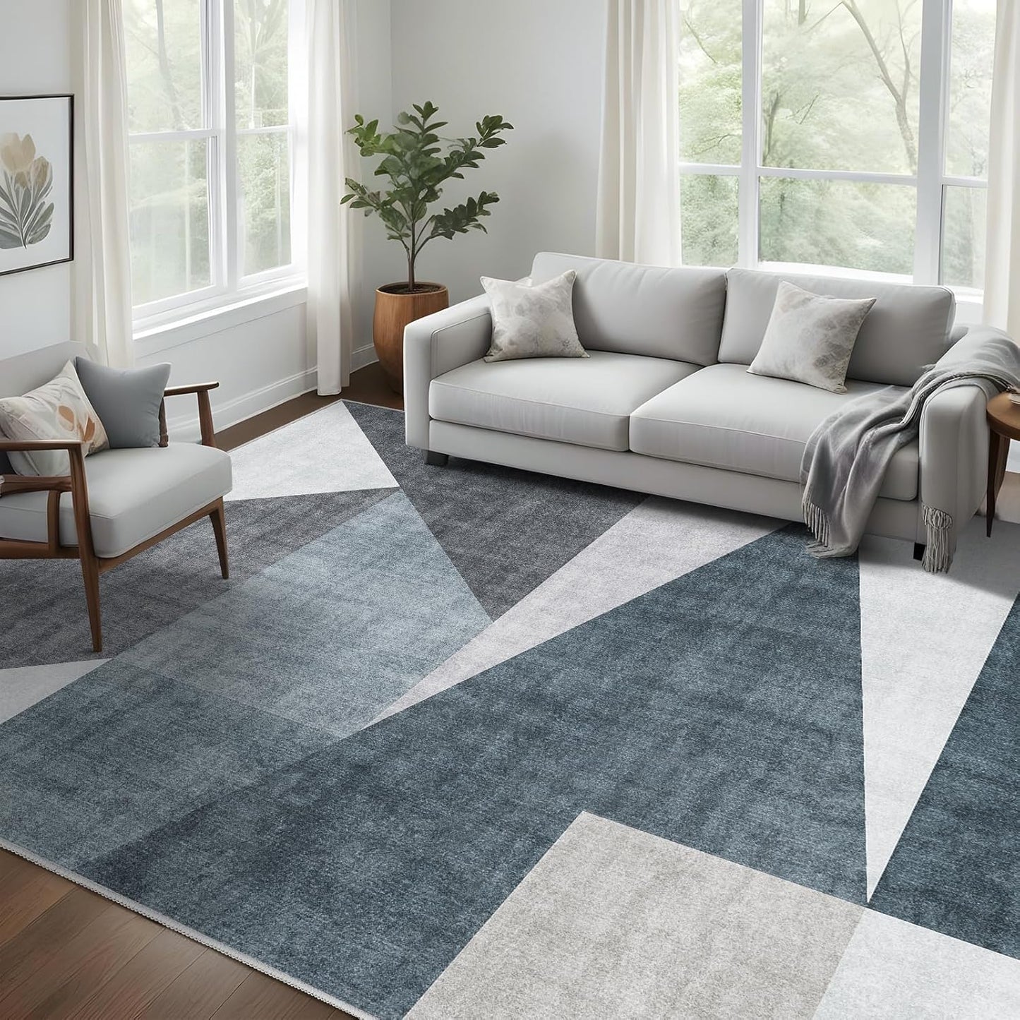 Washable Modern Area Rug: 10x14 Large Geometric Area Rugs for Living Room & Bedroom with Non-Slip Backing Modern Geometric Carpet for Living Room Brown Grey 10'x14'.
