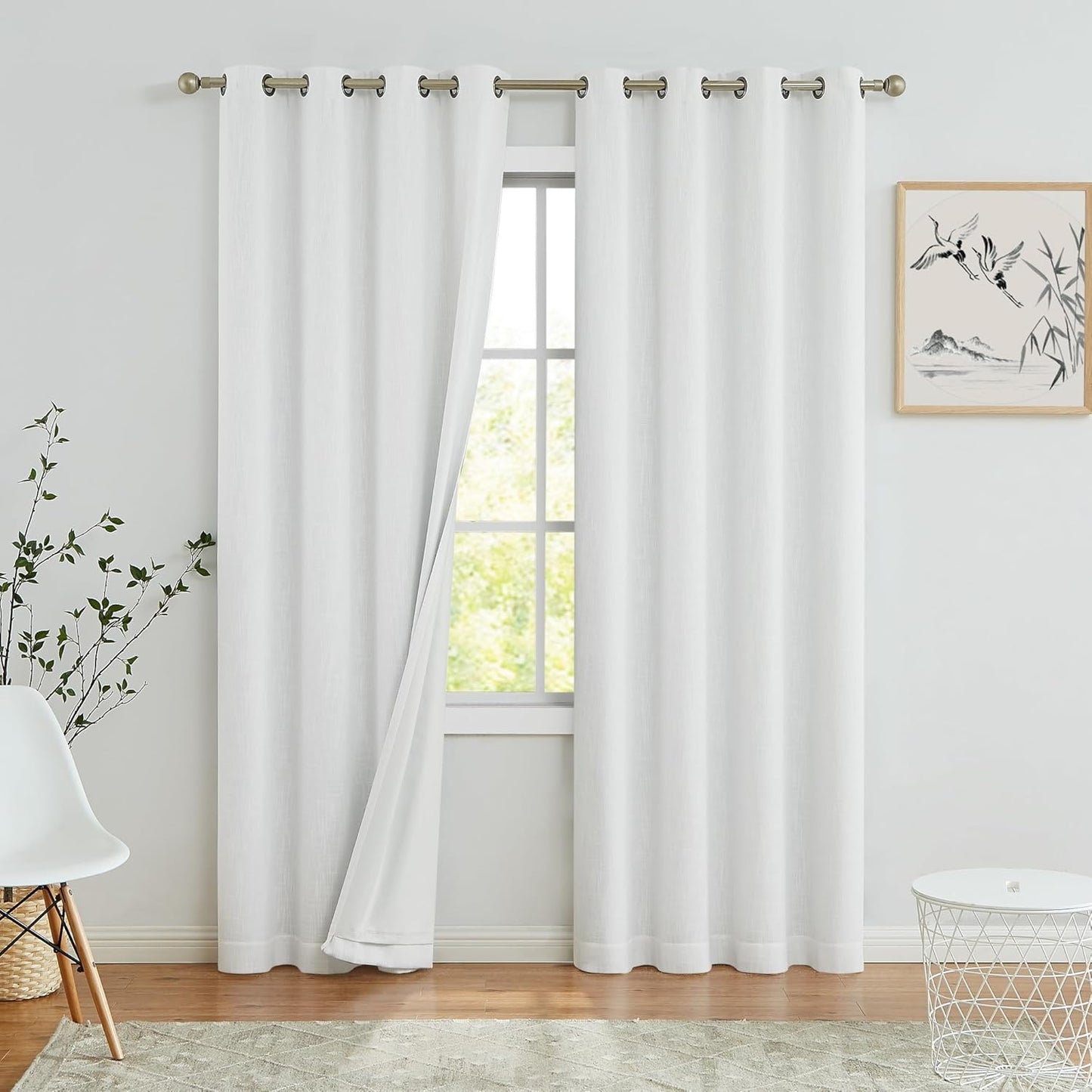 Navy Solid Full Blackout Curtain Heavy Linen Texture Window Treatment for Bedroom Noise Reducing Thermal Insulated Drapes 8 Grommets Top for Living Room with Liner, Indigo Blue, 50" x 84" x 2