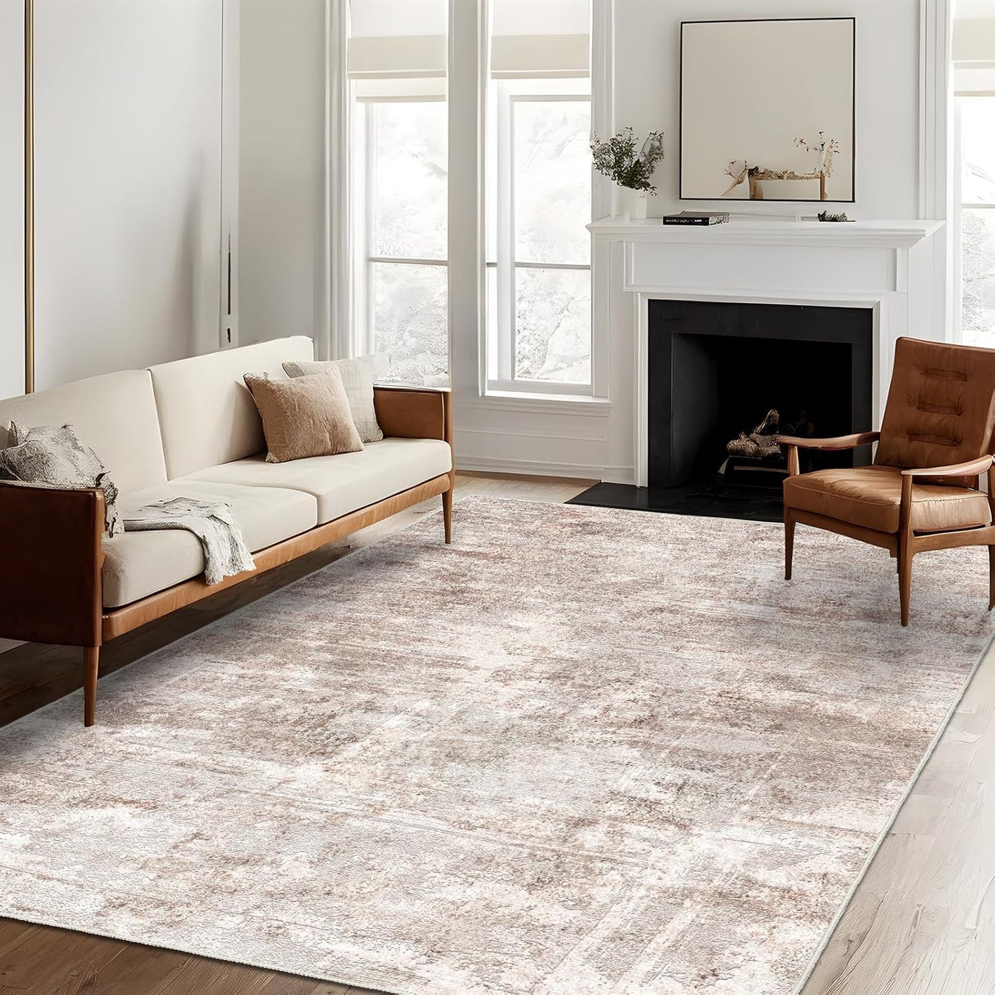 RUUGME Washable 10X14 Rug Abstract - Living Room Bedroom Large Area Rug Indoor Farmhouse Stain Resistant Carpet Non-Slip Machine Washable Distressed Soft Room Decor 10X14 Grey