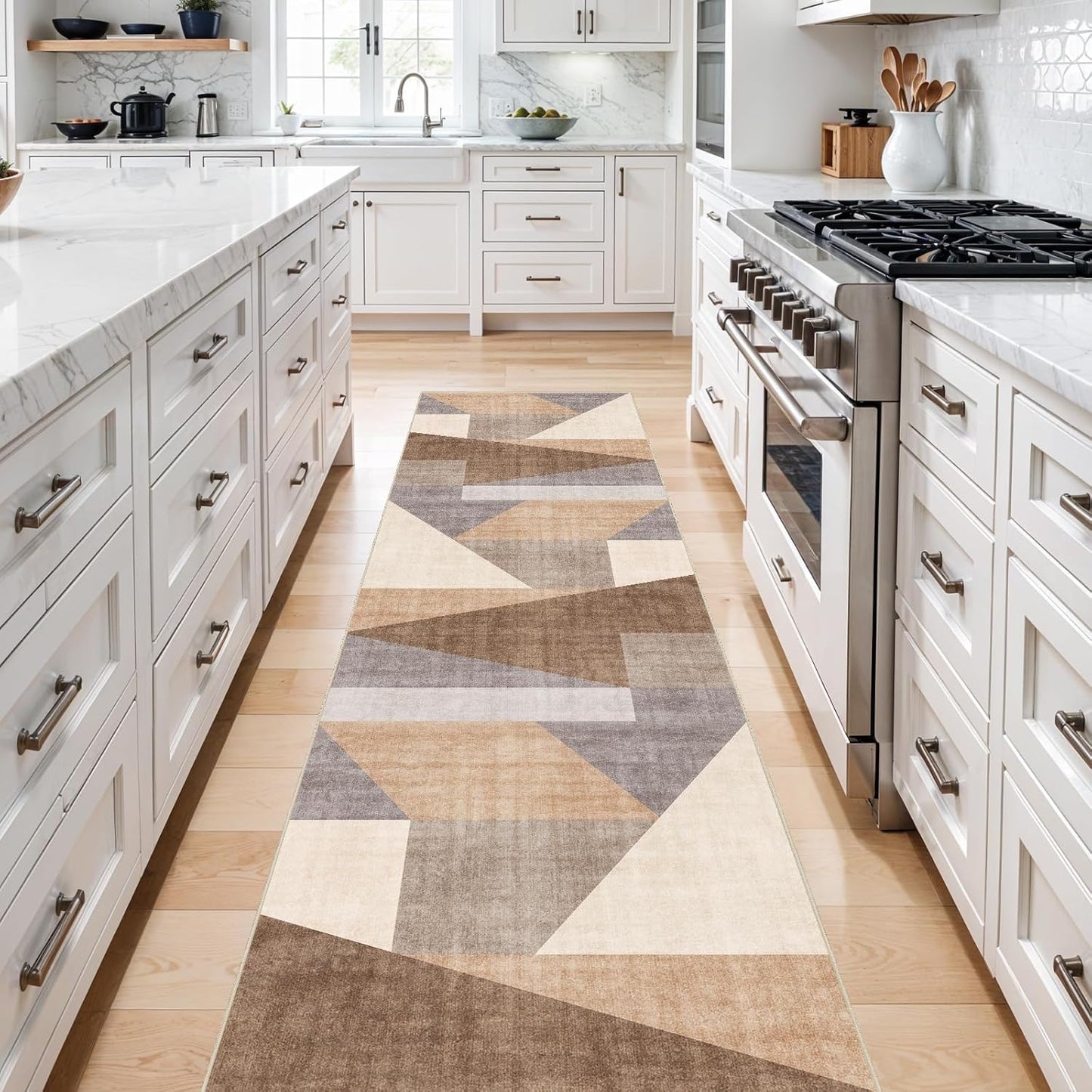 Washable Modern Area Rug: 10x14 Large Geometric Area Rugs for Living Room & Bedroom with Non-Slip Backing Modern Geometric Carpet for Living Room Brown Grey 10'x14'.