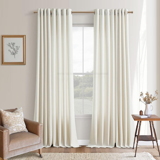 Natural Cream Linen Curtains 108 Inches Long Bronze Grommet Semi Sheer Ivory Drapes for Living Room Light Filtering Neutral Boho Non See Through 108 Inch Curtain 2 Panel Set for Large Window 9 Ft