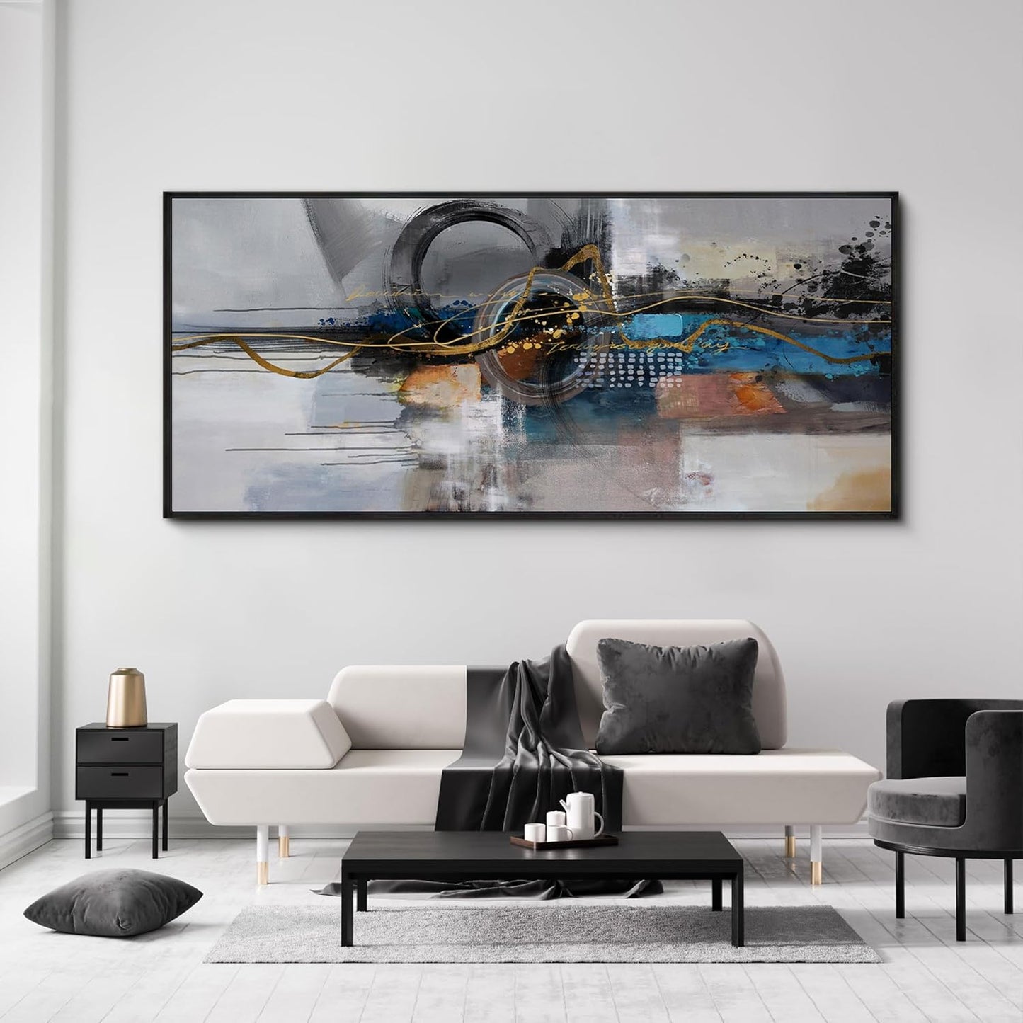 XLSJERST Large Size Frame Wall Art for Living Room - Abstract Artwork Minimalist Painting Modern Black and White Canvas Picture Boho Gray Wall Art