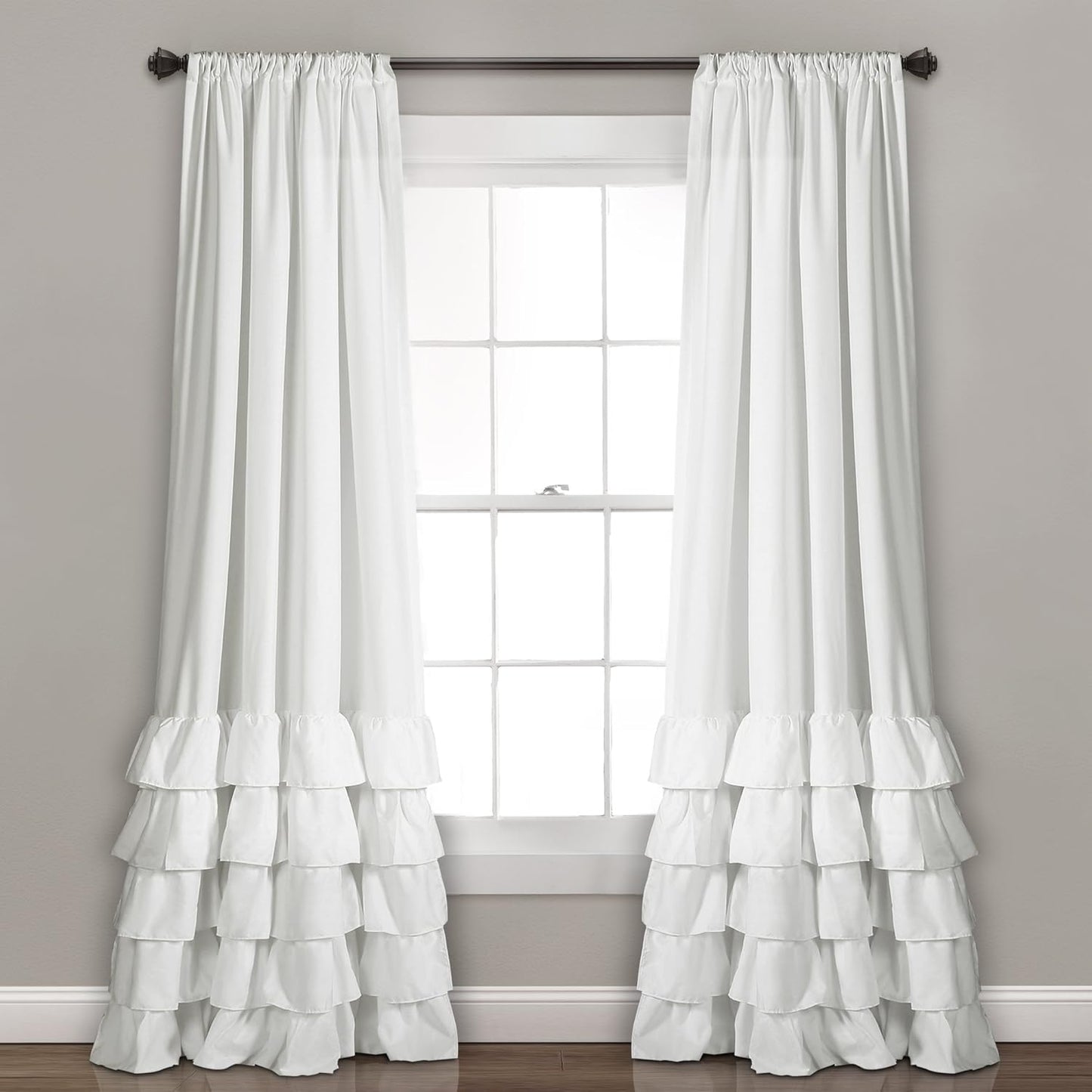 Lush Decor, White Allison Ruffle Curtains-Window Panel Drapes Set for Living, Dining Room, Bedroom (Pair), 84" x 40", 40" W x 84" L