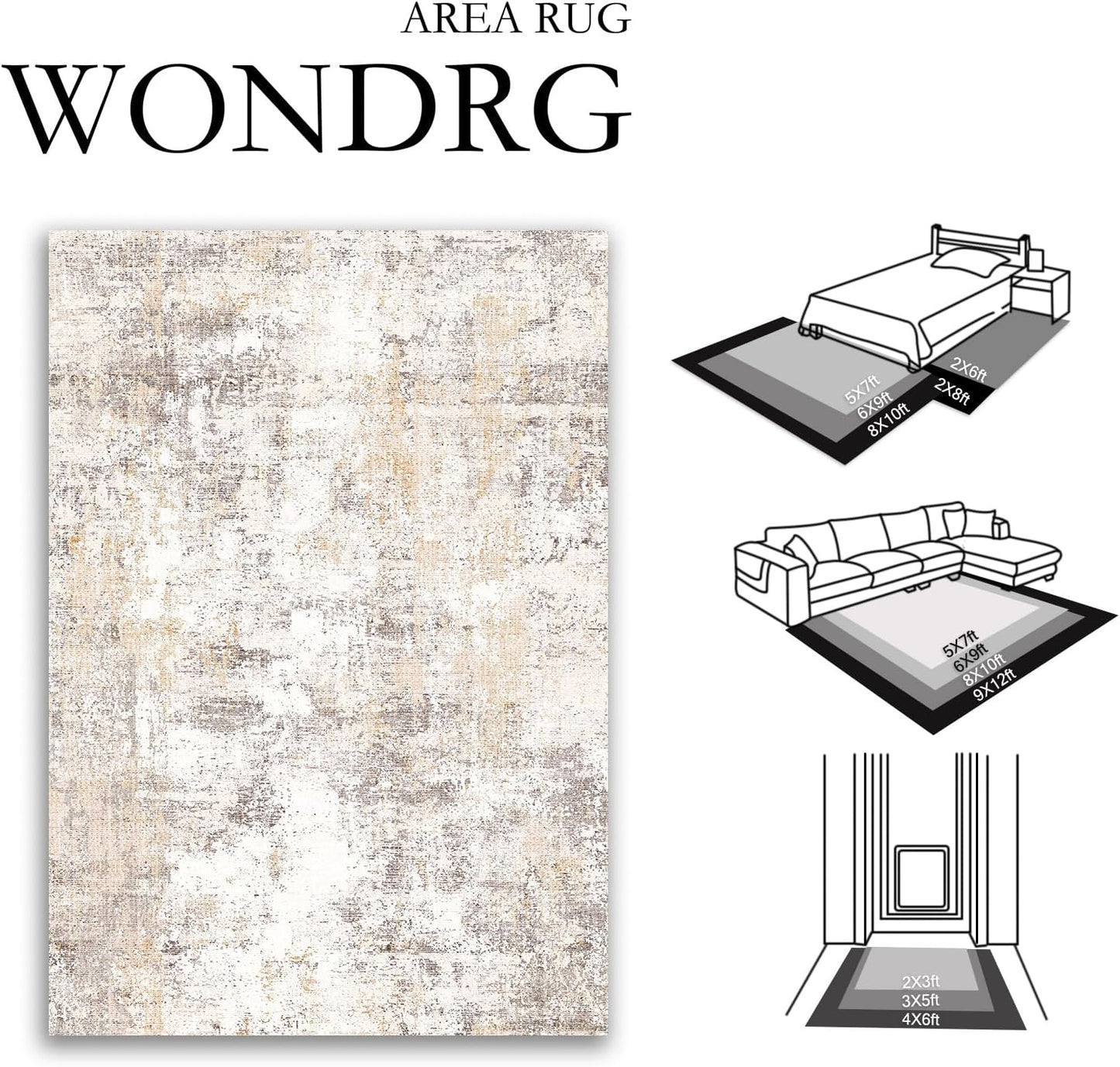 6x9 Washable Area Rug Beige Grey Neutral Abstract Living Room Bedroom Large Throw Rug Non Slip Soft Low Pile Indoor Floor Carpet for Dining Room Kitchen Office Entryway