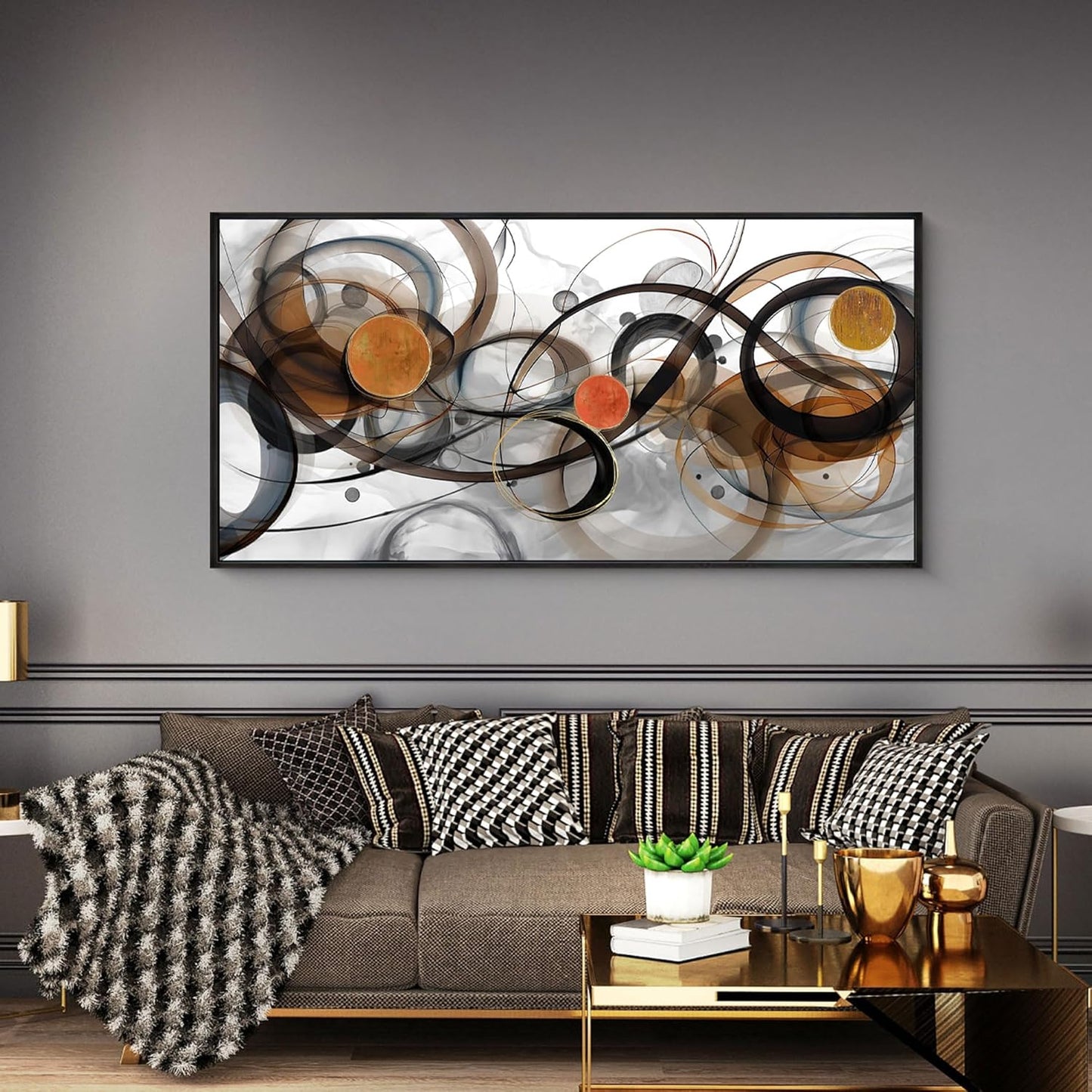 XLSJERST Large Size Frame Wall Art for Living Room - Abstract Artwork Minimalist Painting Modern Black and White Canvas Picture Boho Gray Wall Art