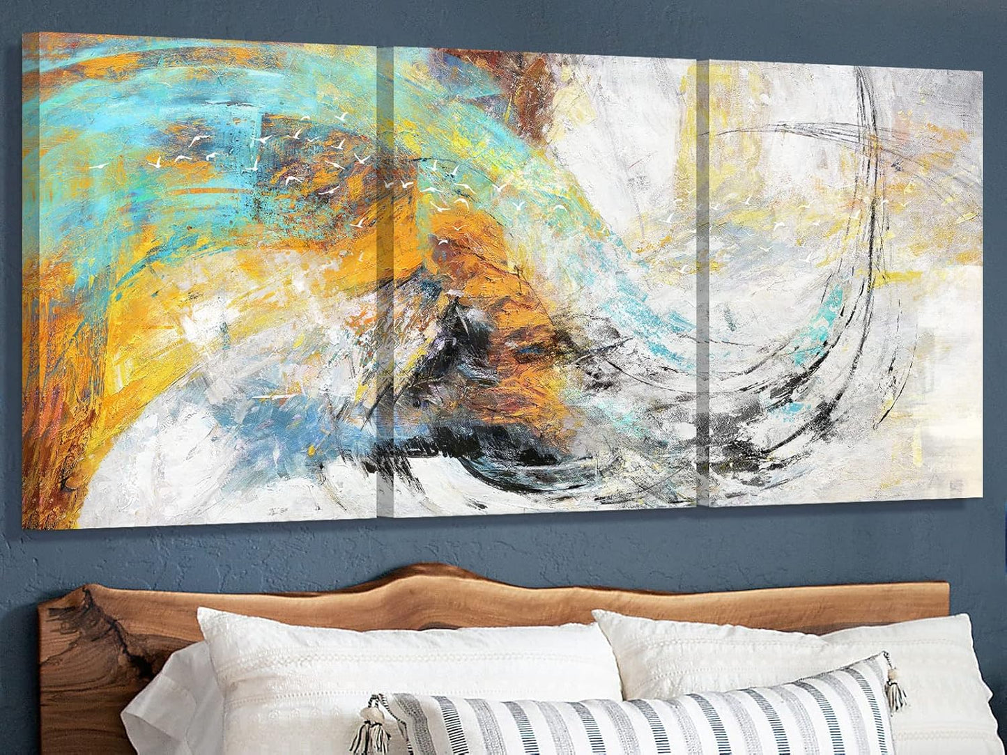 GIFTTWART Oversized Abstract Wall Art – Black White and Gold Canvas Painting with Textured Look for Living Room or Office Decoration