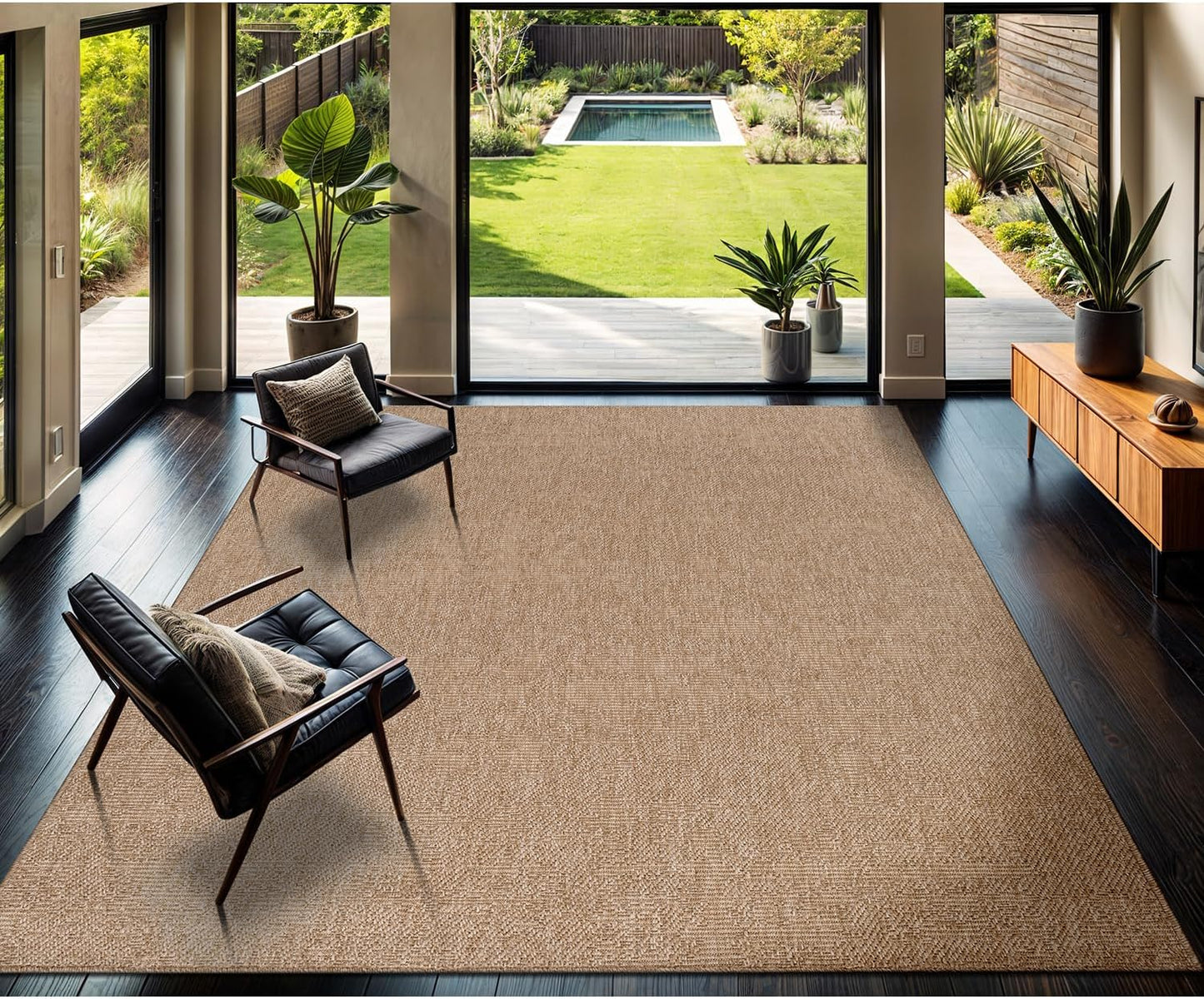 CAMILSON Easy Jute Rug 9x12, Indoor Outdoor Natural Color Fiber Area Rugs for Living Room and Patio Rug Herringbone Seagrass Boho Woven Design Easy-Cleaning Washable Outside Carpet Alfombras 9 x 12