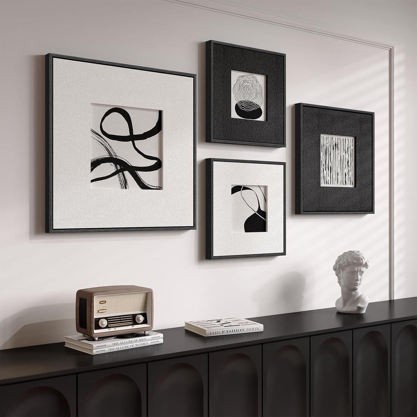 Large 3D Textured Framed Abstract Wall Art for Living Room, 3 Piece Modern Paintings Artwork for Walls, Black White Brown Geometric Sandstone Texture Pictures for Hallway Office Wall Decor 24x36 In