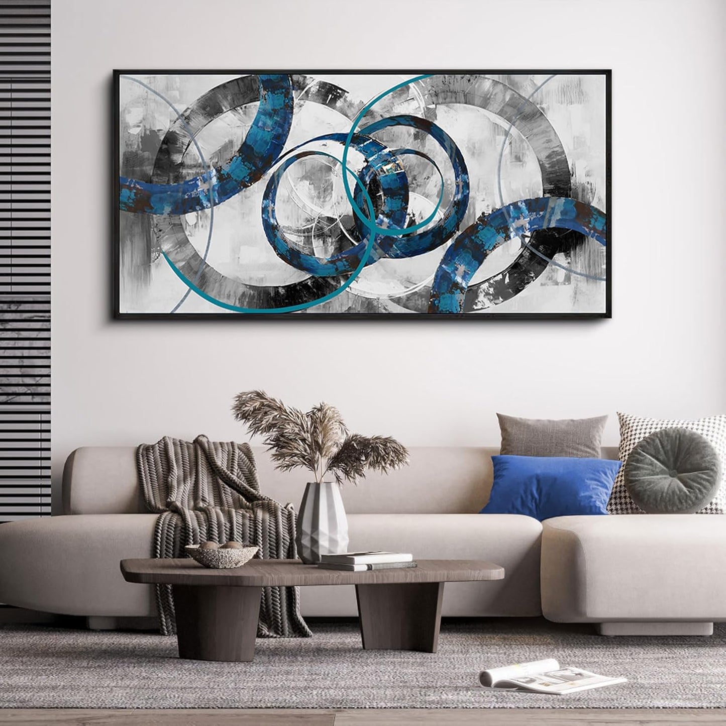 XLSJERST Extra Large Blue Abstract Canvas Wall Art - Modern Art Wall Decor Wall Pictures for Living Room Bedroom Office Gray and White Paintings Artwork for Wall