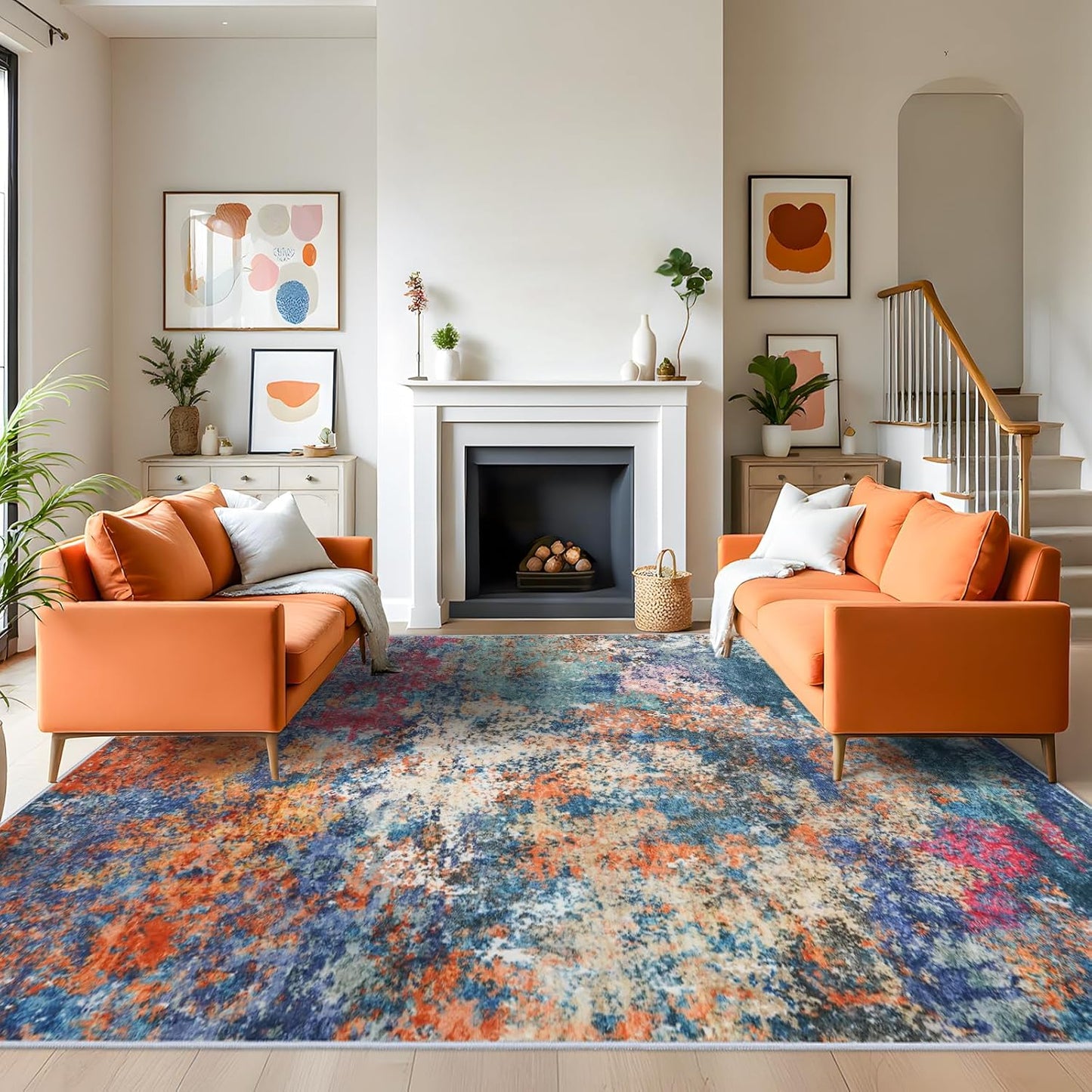 RUUGME Washable 10X14 Rug Abstract - Living Room Bedroom Large Area Rug Indoor Farmhouse Stain Resistant Carpet Non-Slip Machine Washable Distressed Soft Room Decor 10X14 Grey