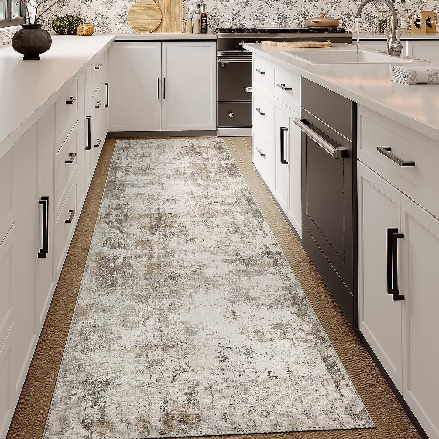 6x9 Washable Area Rug Beige Grey Neutral Abstract Living Room Bedroom Large Throw Rug Non Slip Soft Low Pile Indoor Floor Carpet for Dining Room Kitchen Office Entryway