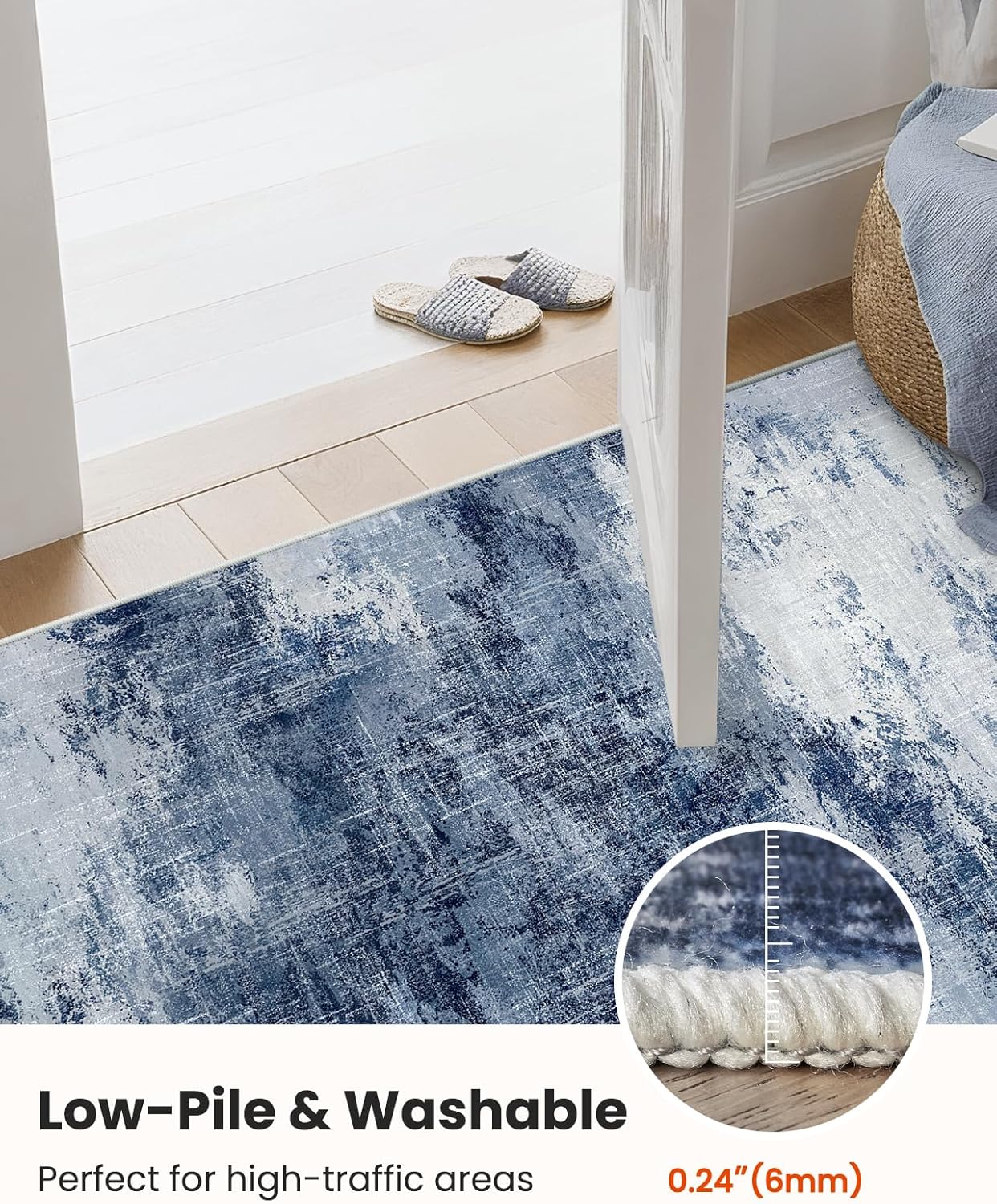 AMADA HOMEFURNISHING 8x10 Washable Area Rug, Modern Abstract Living Room Rug with Non-Slip Backing & Short Pile, Large Rug with Abstract Pattern for Living Room, Bedroom and Dinning Room, Dark Blue