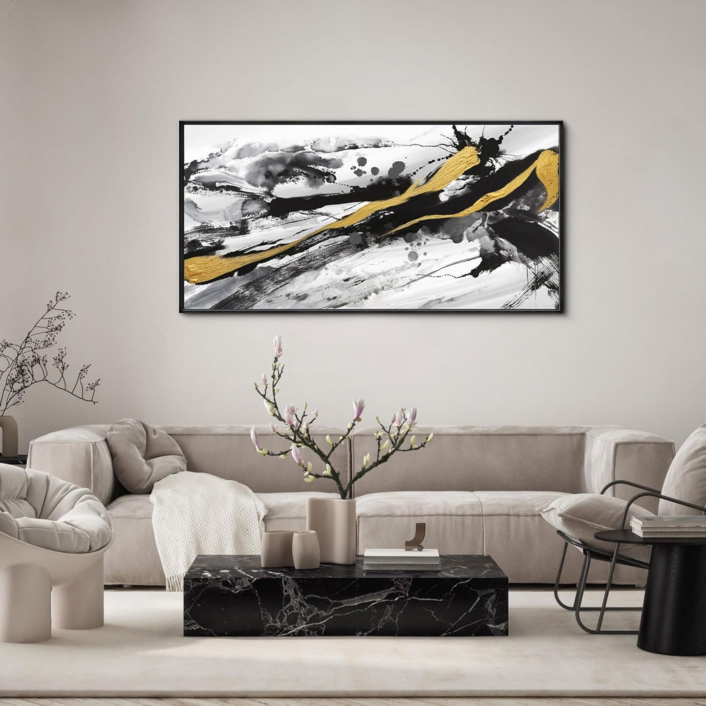 XLSJERST Extra Large Blue Abstract Canvas Wall Art - Modern Art Wall Decor Wall Pictures for Living Room Bedroom Office Gray and White Paintings Artwork for Wall