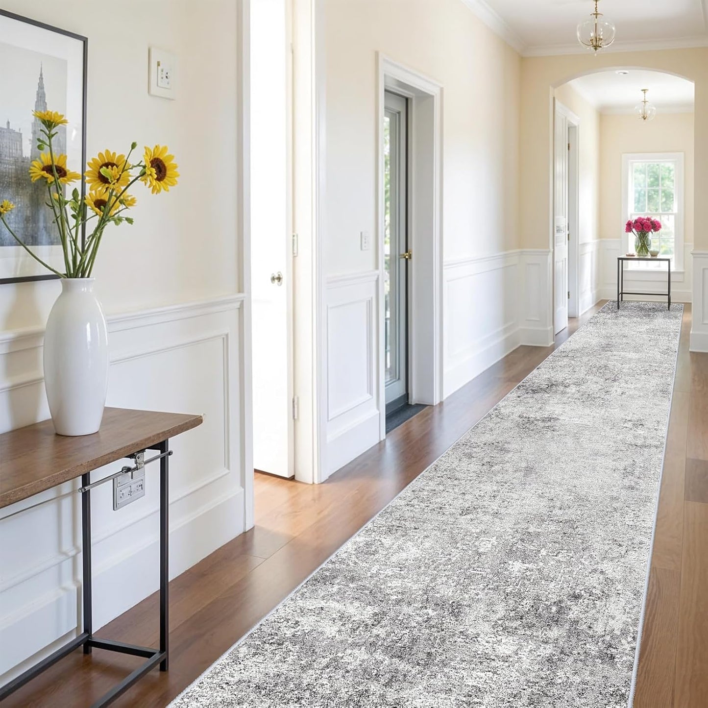 RUUGME Washable 10X14 Rug Abstract - Living Room Bedroom Large Area Rug Indoor Farmhouse Stain Resistant Carpet Non-Slip Machine Washable Distressed Soft Room Decor 10X14 Grey