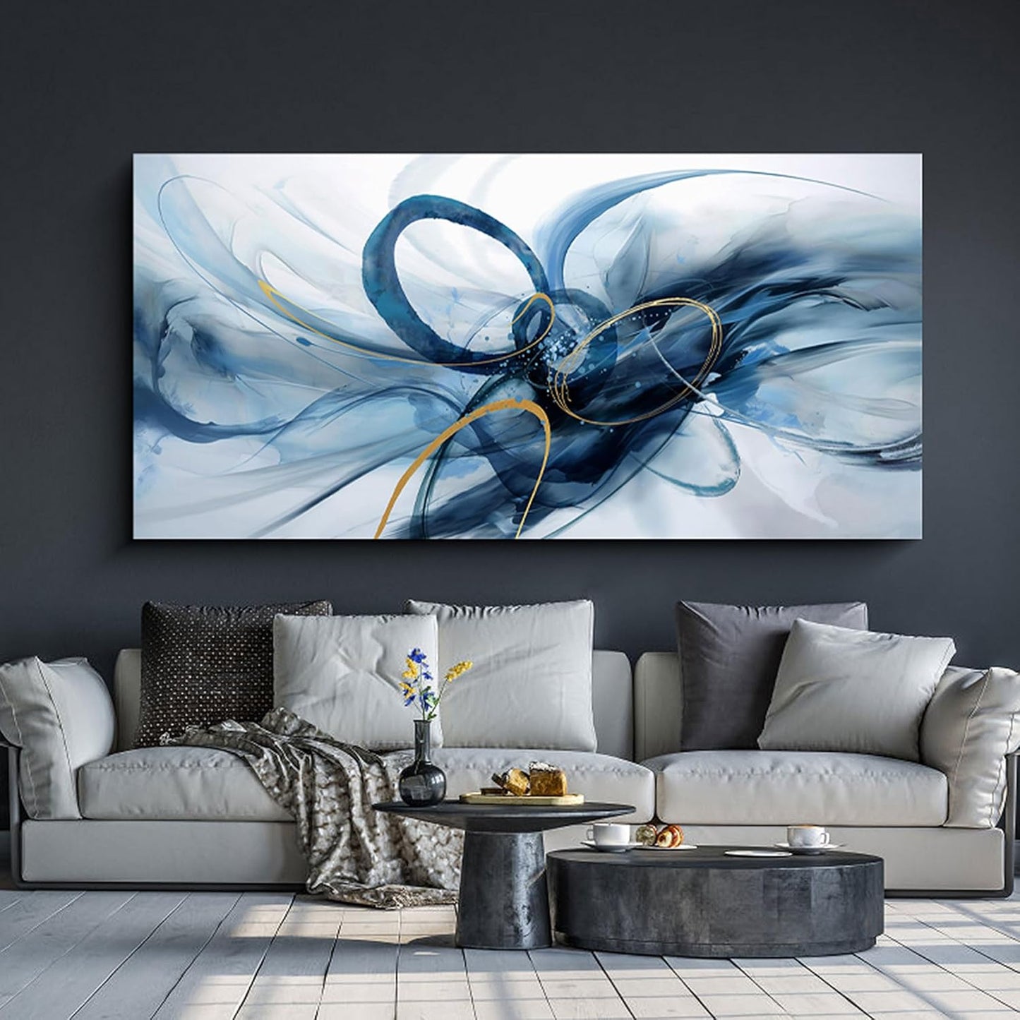XLSJERST Large Size Frame Wall Art for Living Room - Abstract Artwork Minimalist Painting Modern Black and White Canvas Picture Boho Gray Wall Art