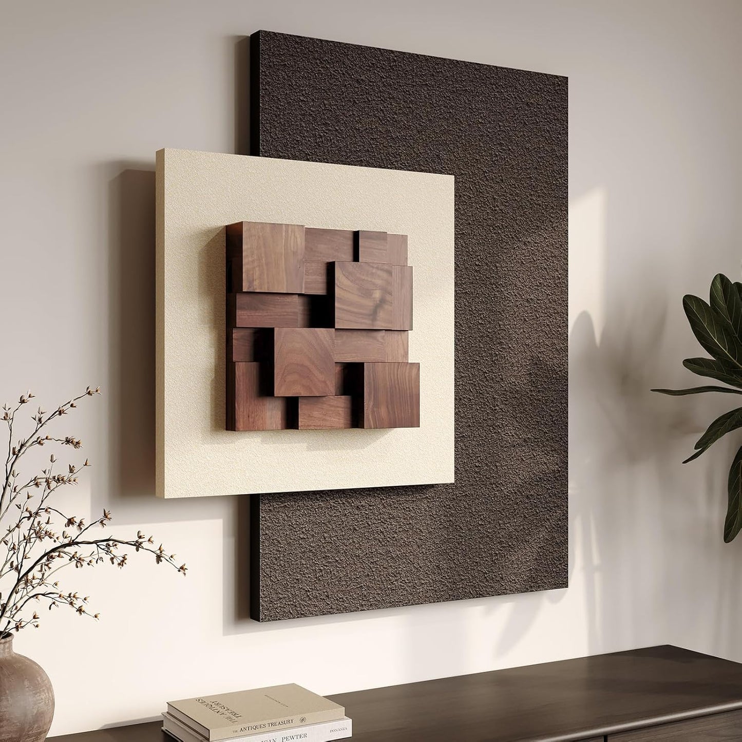 Large 3D Textured Framed Abstract Wall Art for Living Room, 3 Piece Modern Paintings Artwork for Walls, Black White Brown Geometric Sandstone Texture Pictures for Hallway Office Wall Decor 24x36 In