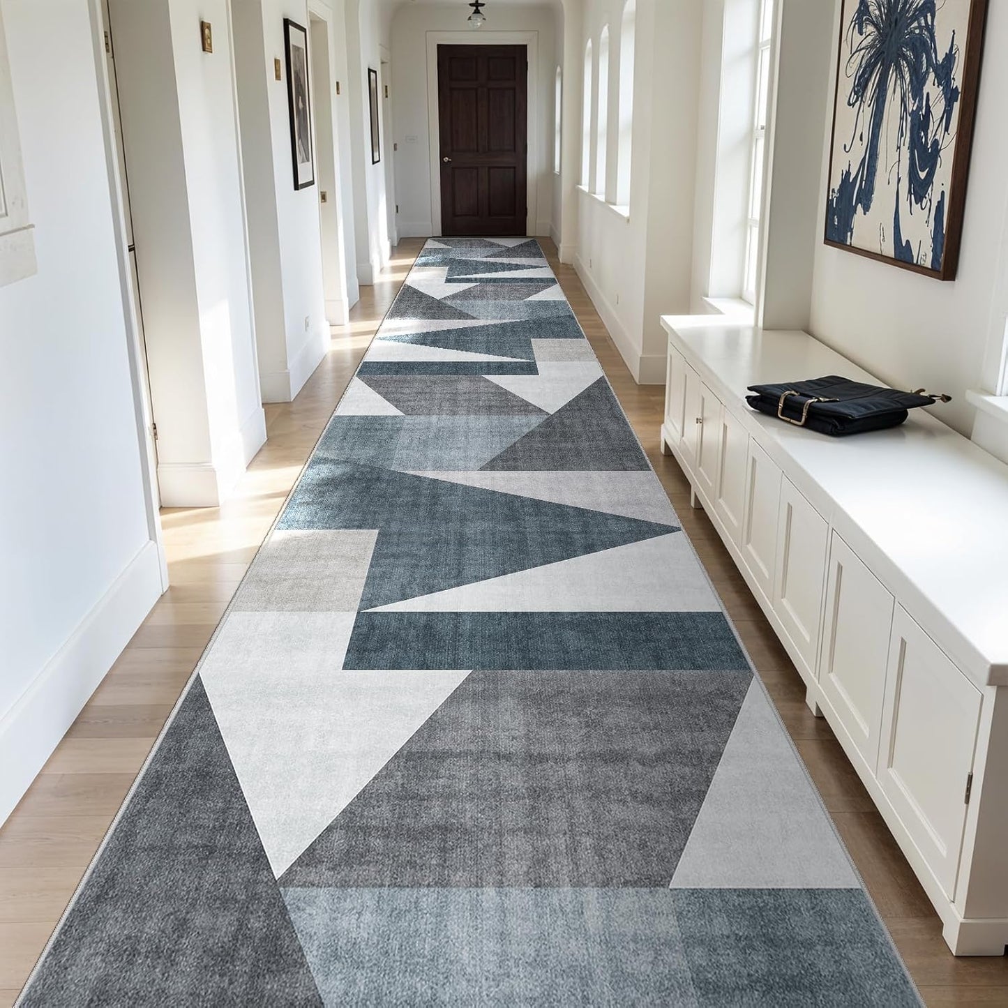 Washable Modern Area Rug: 10x14 Large Geometric Area Rugs for Living Room & Bedroom with Non-Slip Backing Modern Geometric Carpet for Living Room Brown Grey 10'x14'.