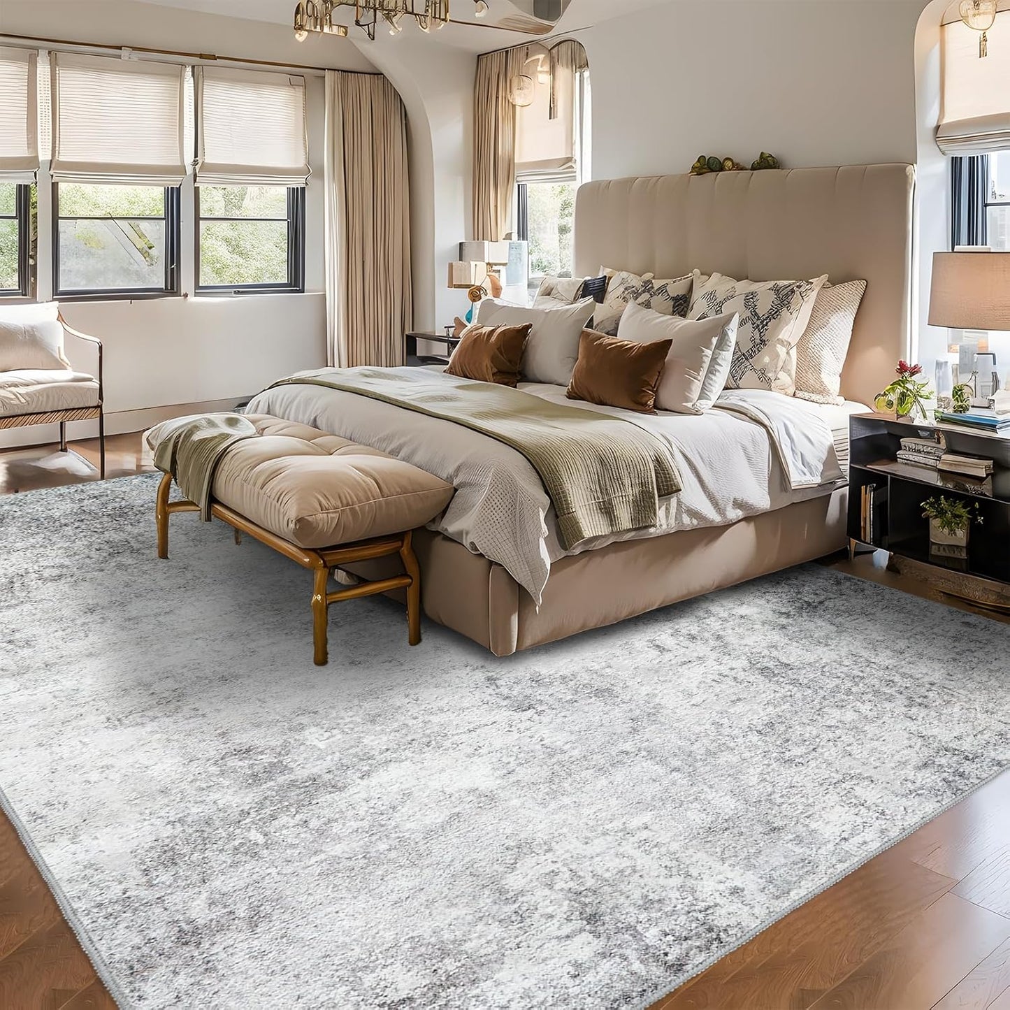 RUUGME Washable 10X14 Rug Abstract - Living Room Bedroom Large Area Rug Indoor Farmhouse Stain Resistant Carpet Non-Slip Machine Washable Distressed Soft Room Decor 10X14 Grey