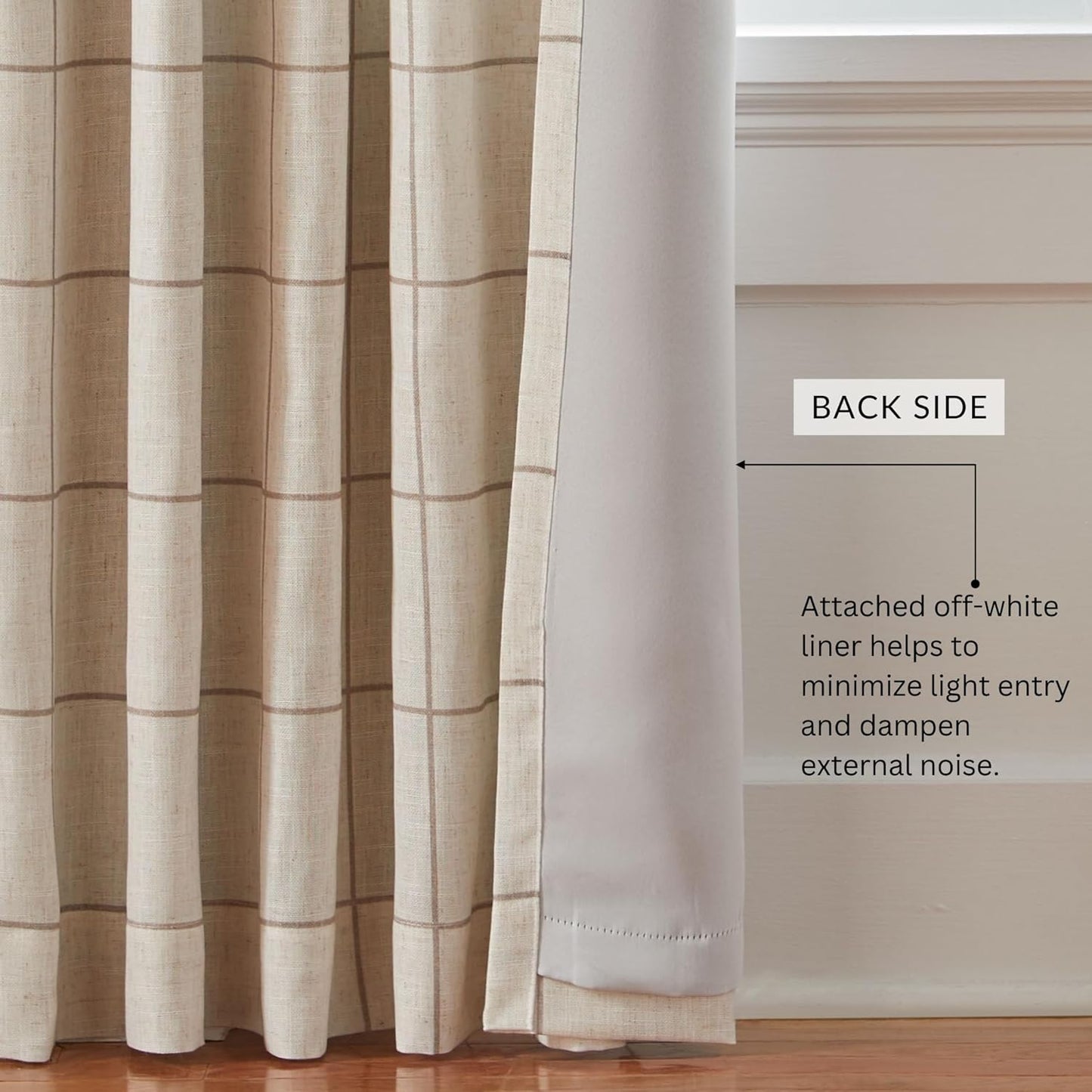 Elrene Home Fashions Brighton Windowpane Plaid Blackout Window Curtain, Living Room and Bedroom Drape with Rod Pocket Tabs, 52" x 84", Linen, 1 Panel