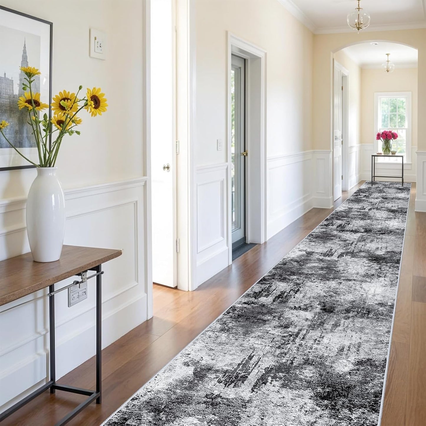 RUUGME Washable 10X14 Rug Abstract - Living Room Bedroom Large Area Rug Indoor Farmhouse Stain Resistant Carpet Non-Slip Machine Washable Distressed Soft Room Decor 10X14 Grey