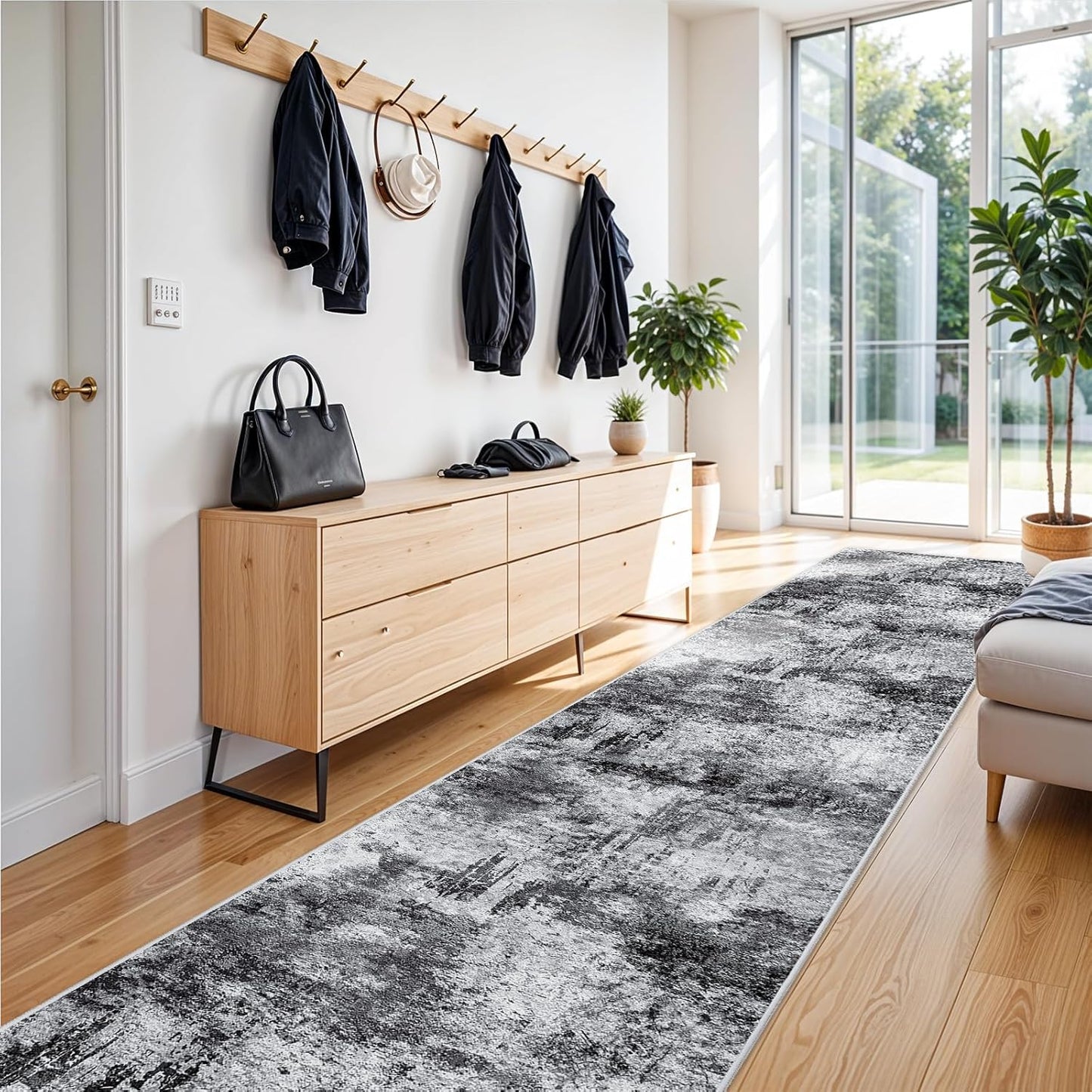 RUUGME Washable 10X14 Rug Abstract - Living Room Bedroom Large Area Rug Indoor Farmhouse Stain Resistant Carpet Non-Slip Machine Washable Distressed Soft Room Decor 10X14 Grey
