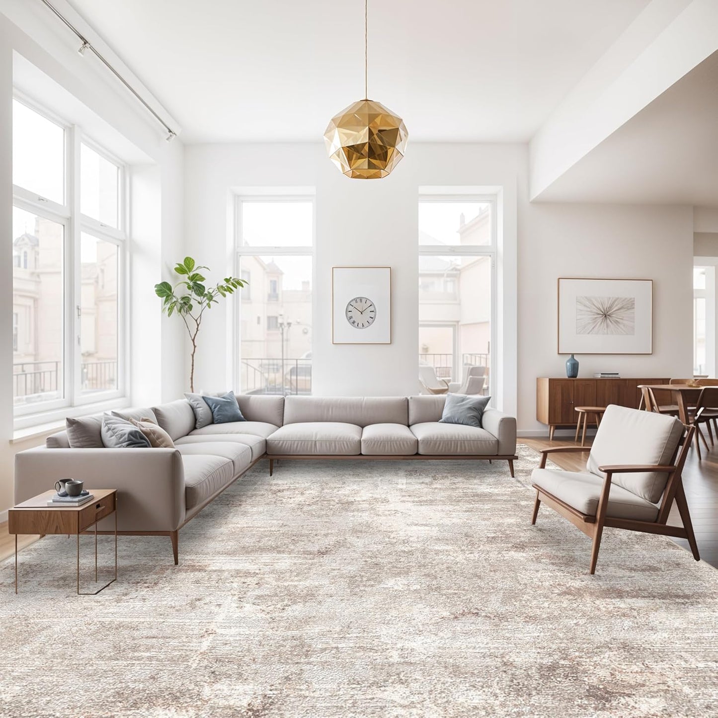 RUUGME Washable 10X14 Rug Abstract - Living Room Bedroom Large Area Rug Indoor Farmhouse Stain Resistant Carpet Non-Slip Machine Washable Distressed Soft Room Decor 10X14 Grey